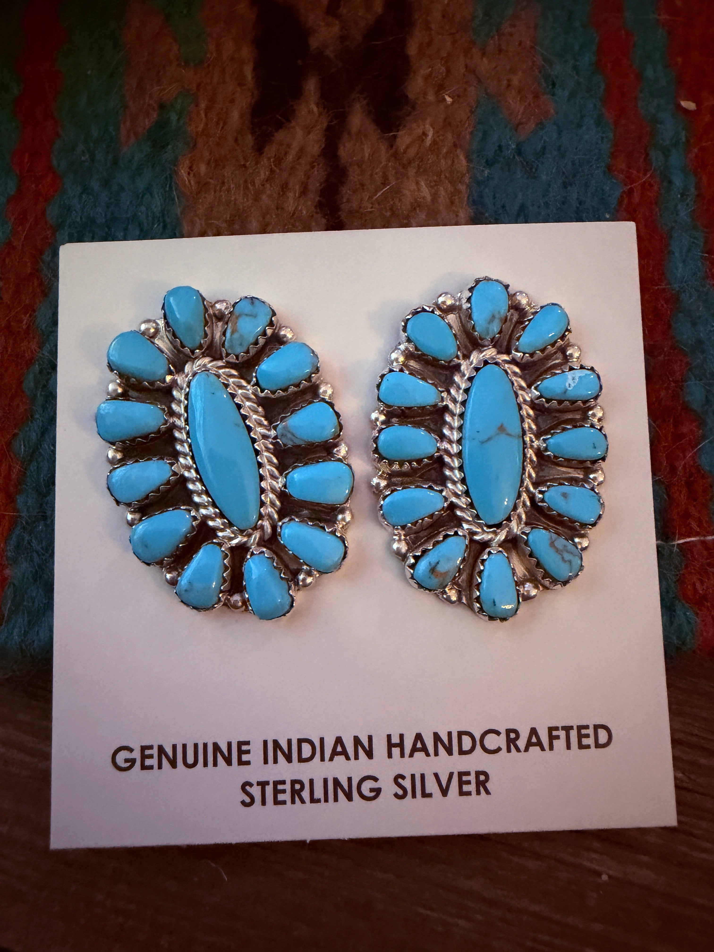 Handcrafted Turquoise & Sterling Silver Cluster Post Earrings