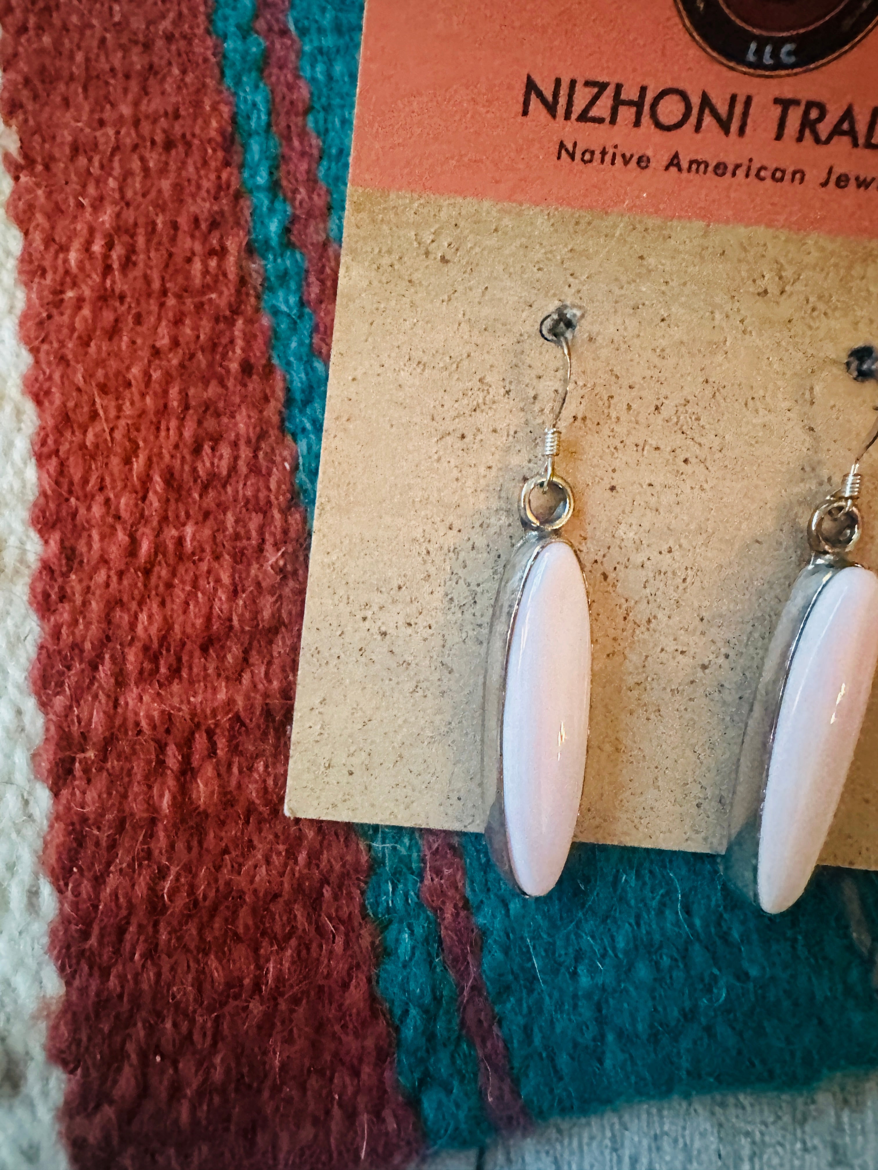 Navajo Queen Pink Conch & Sterling Silver Dangle Earrings