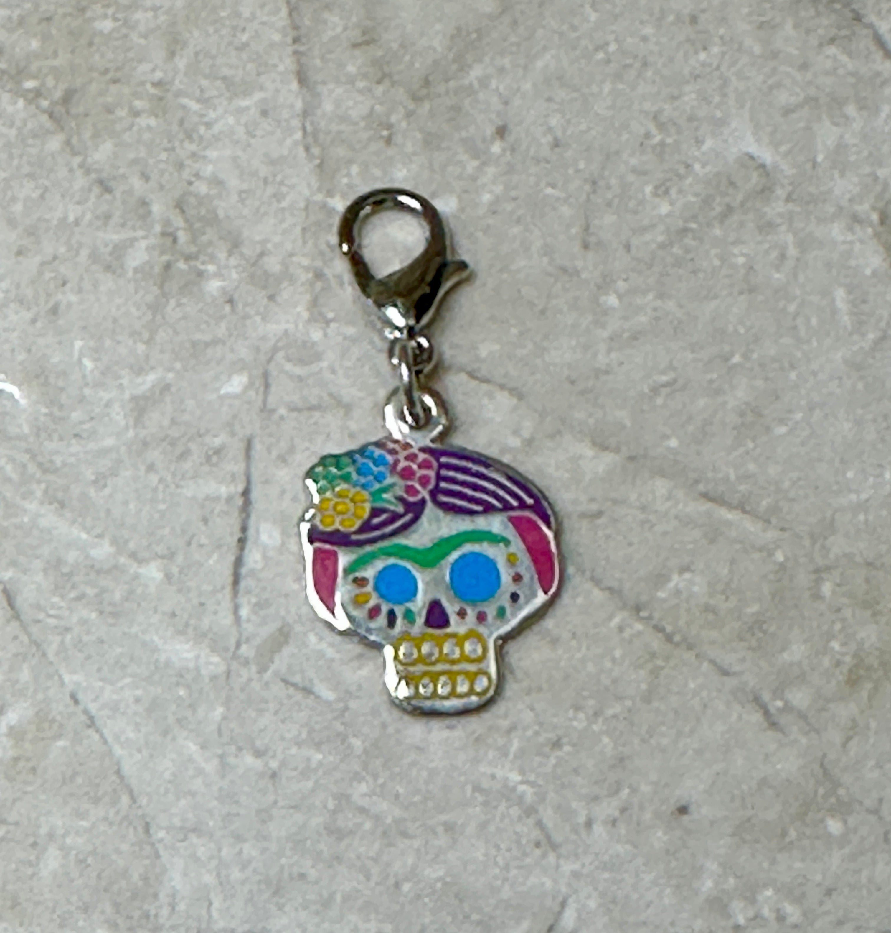 Multicolored Sugar Skull Sterling Silver Charm