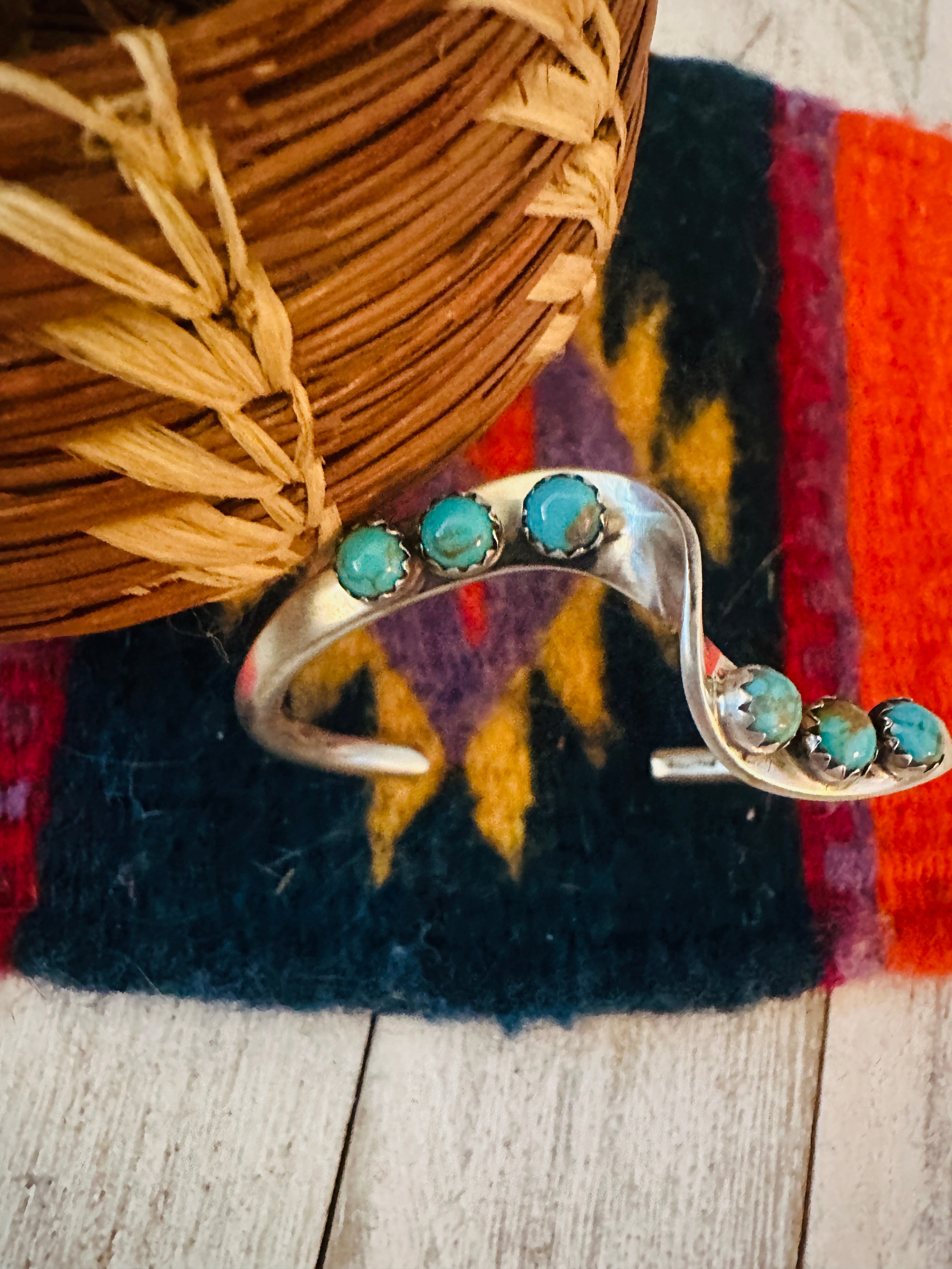 Navajo Turquoise & Sterling Silver Wave Cuff Bracelet