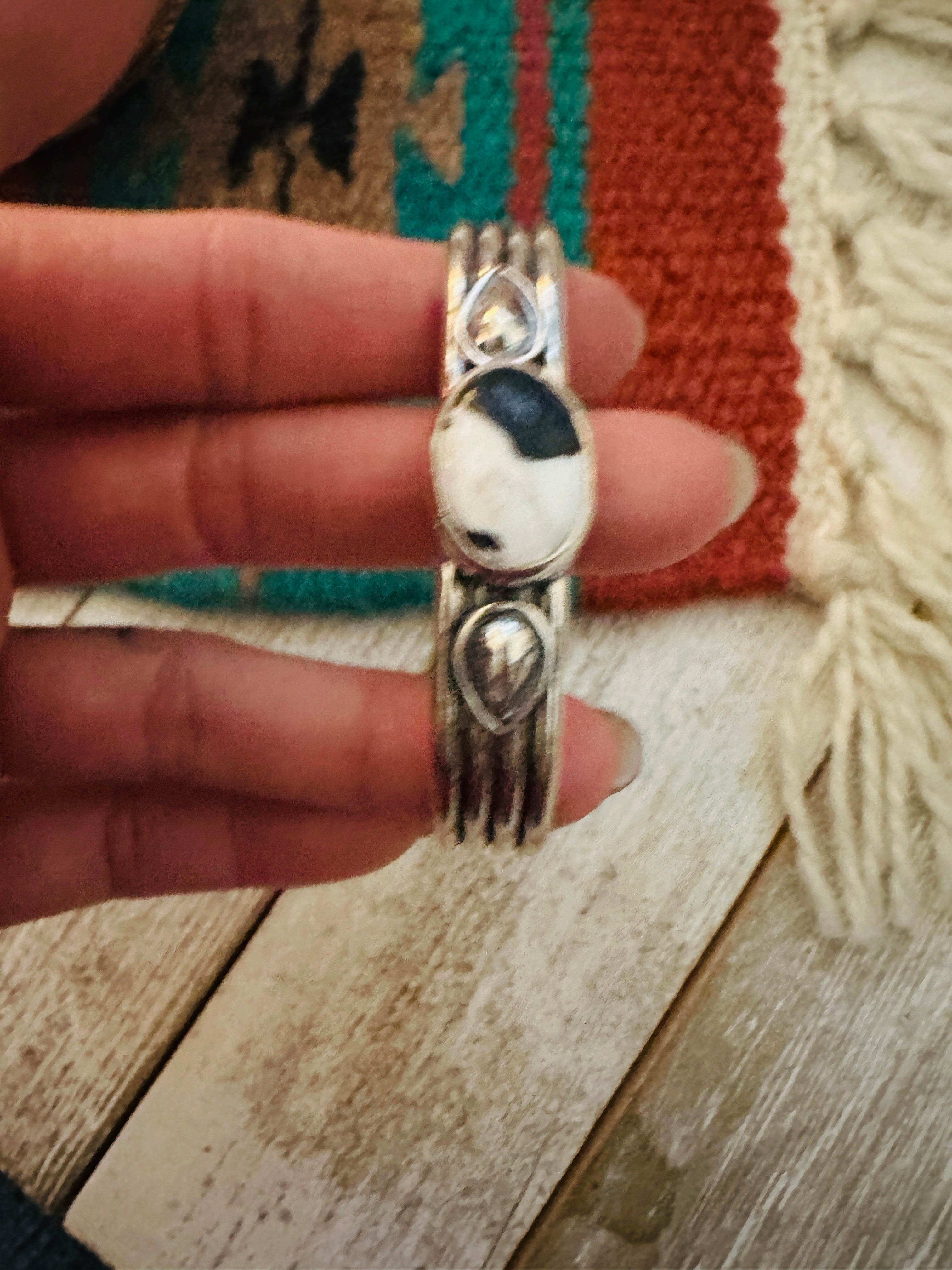 Navajo White Buffalo & Sterling Silver Cuff Bracelet