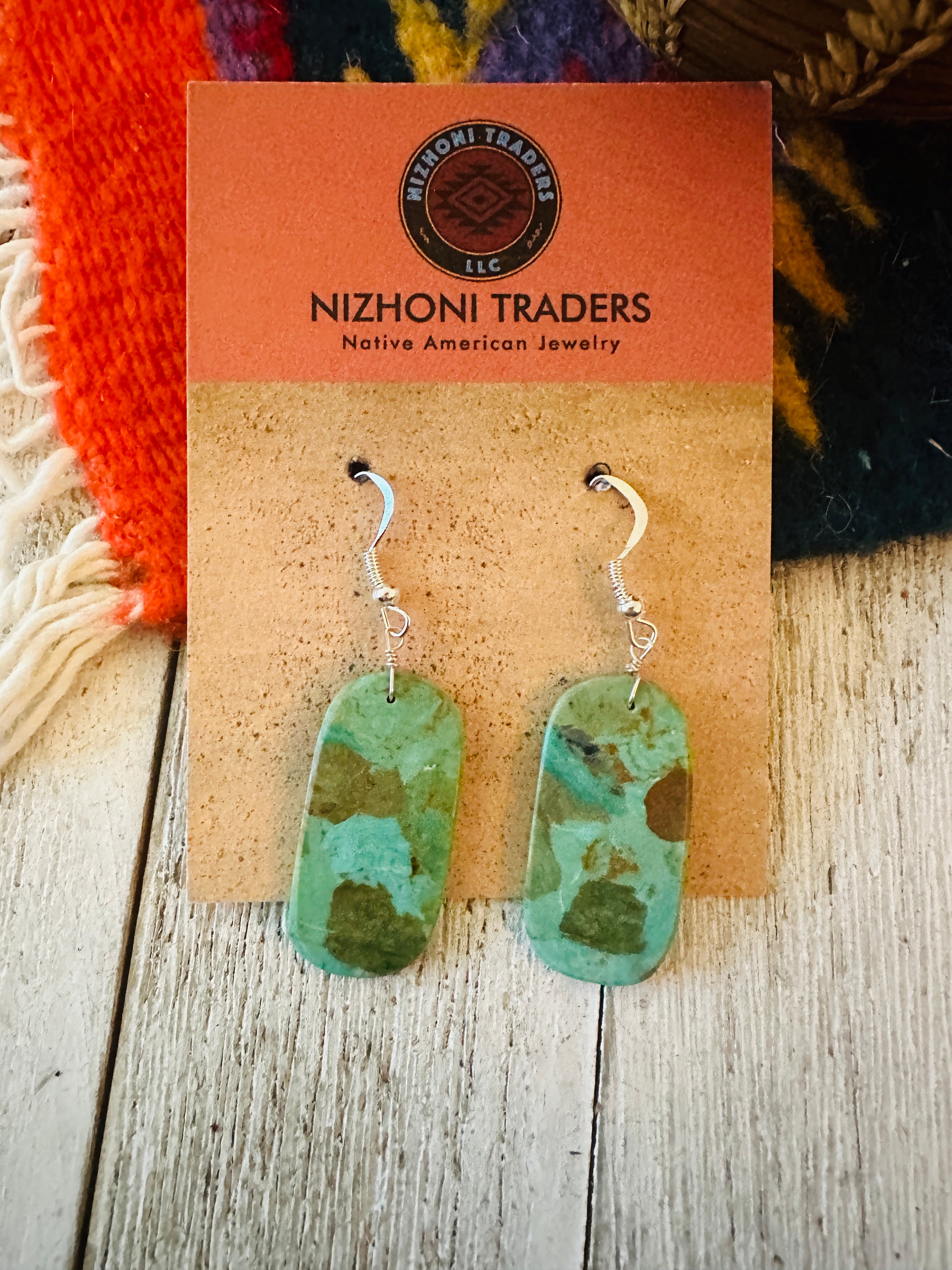 Navajo Sterling Silver & Turquoise Slab Dangle Earrings