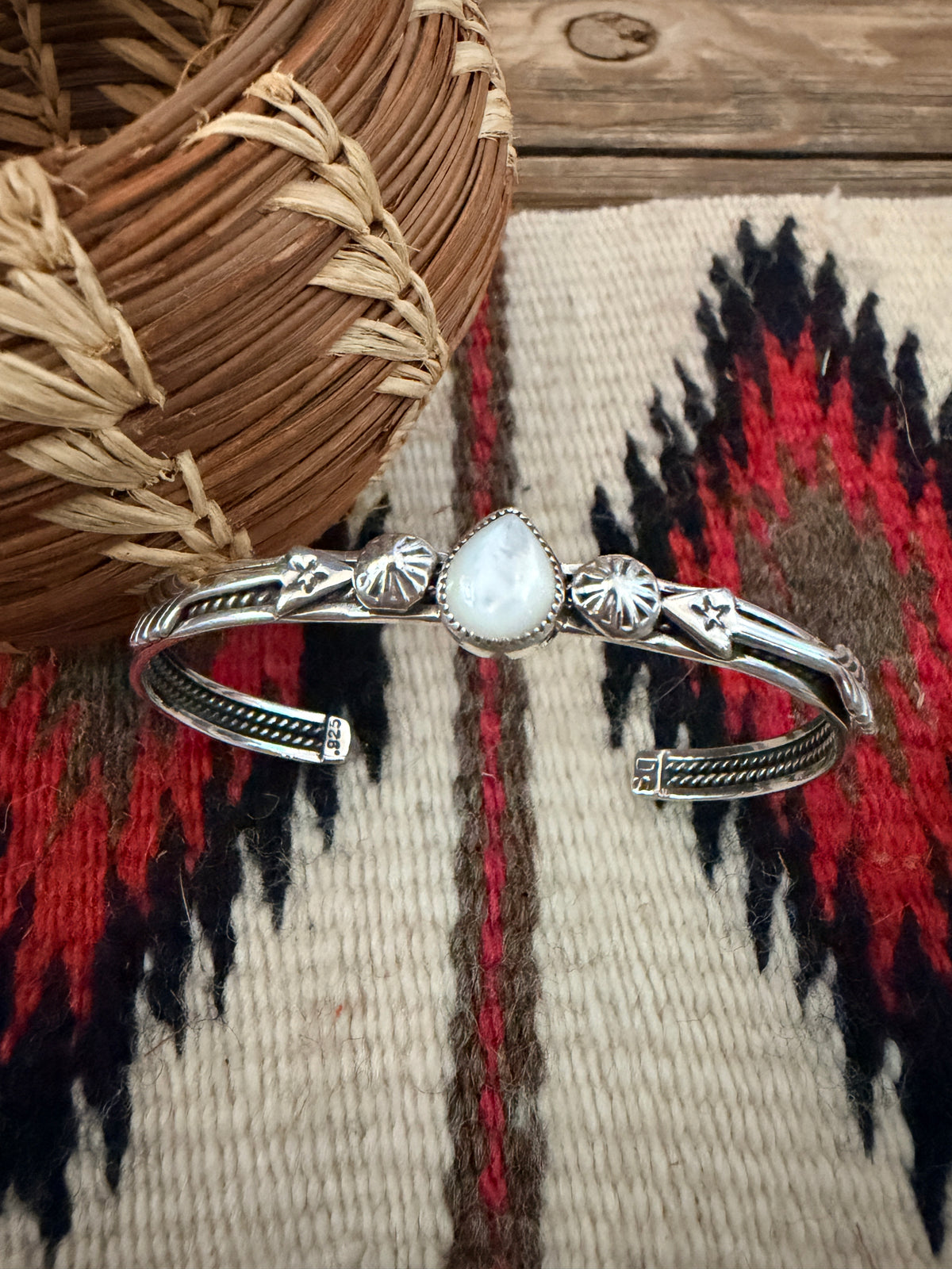 Handcrafted Sterling Silver and Mother of Pearl Cuff Bracelet
