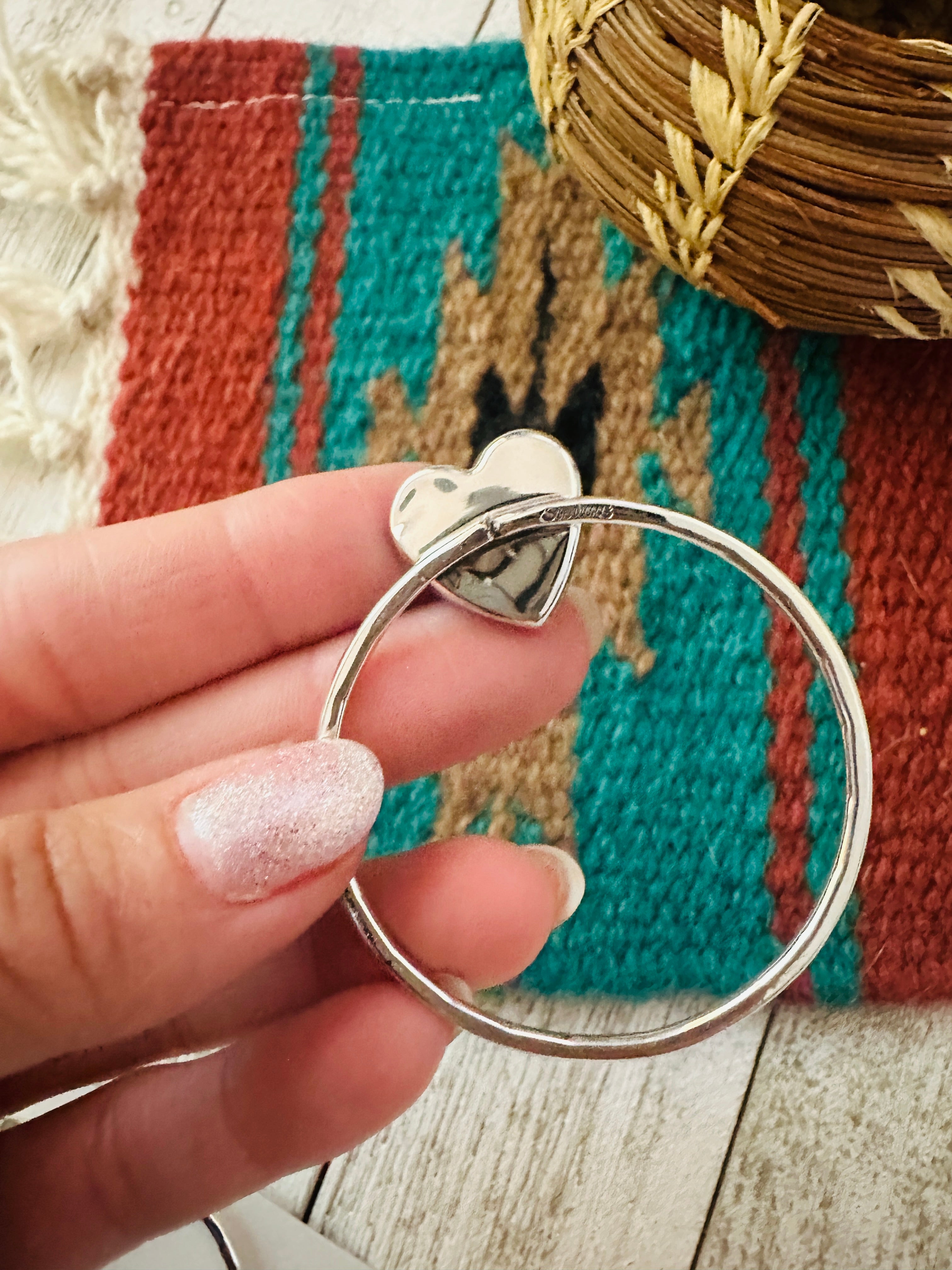 Navajo Turquoise & Sterling Silver Heart Hoop Earrings