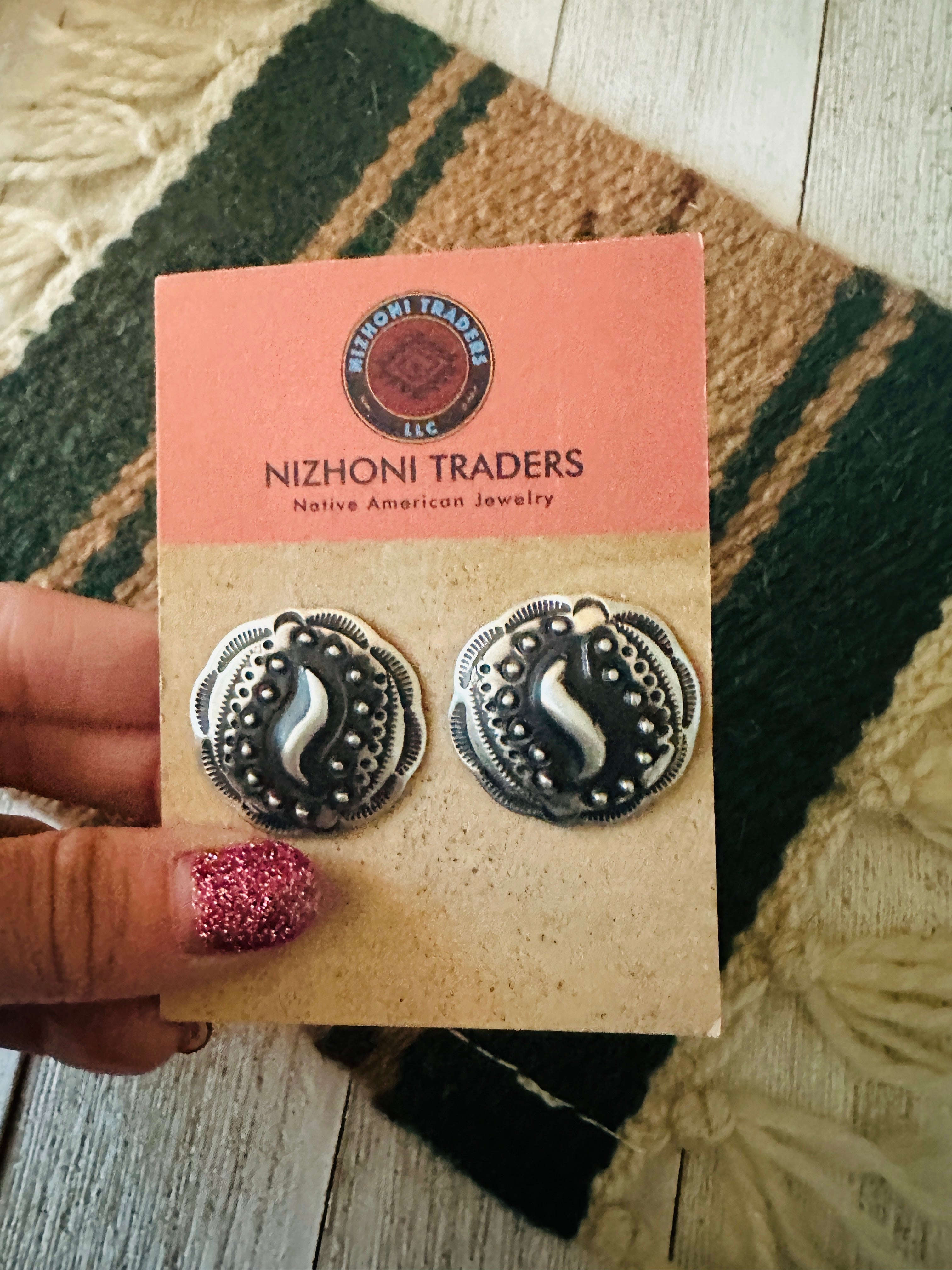 Navajo Hand Stamped Sterling Silver Concho Post Earrings