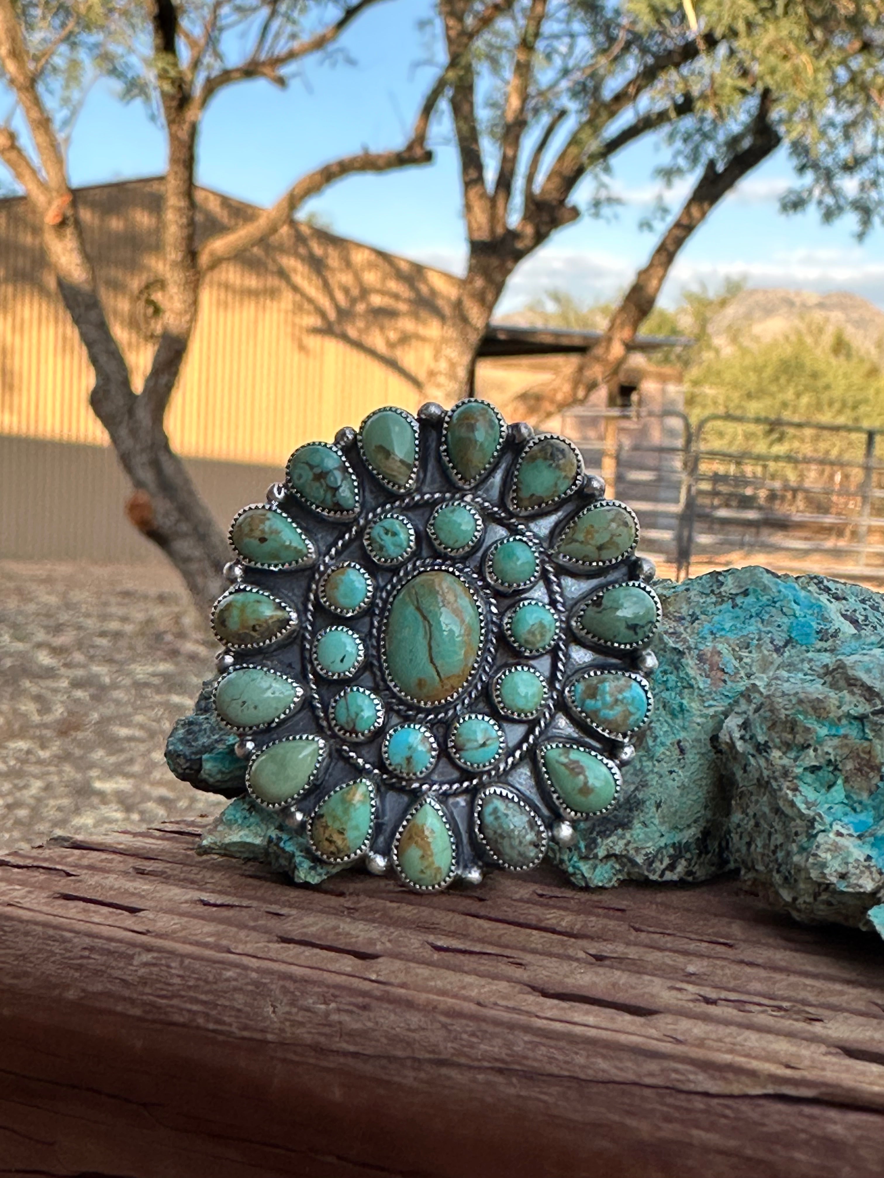 Navajo Royston Turquoise & Sterling Silver Adjustable Cluster Ring