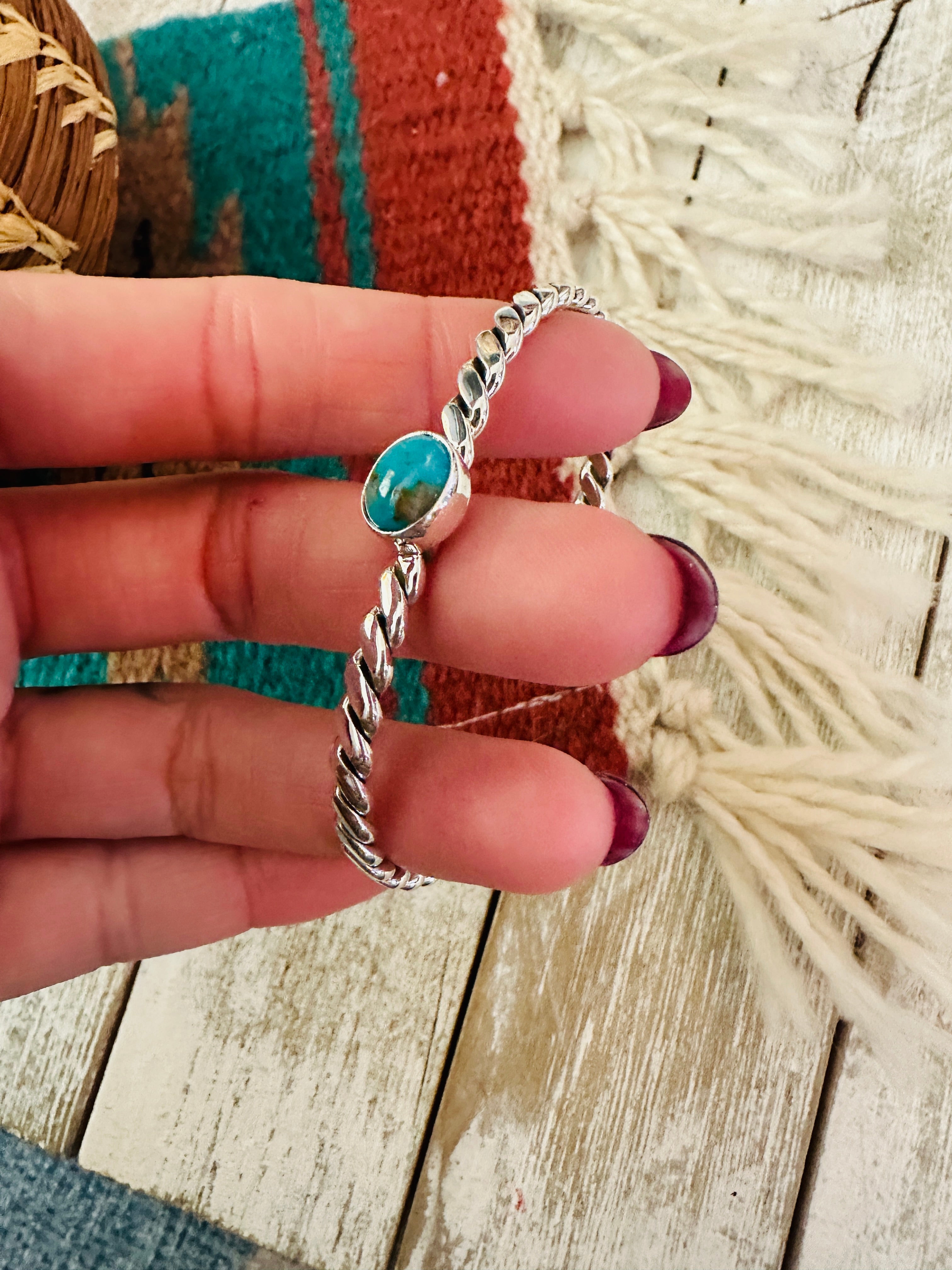 Navajo Twisted Sterling Silver & Turquoise Cuff Bracelet