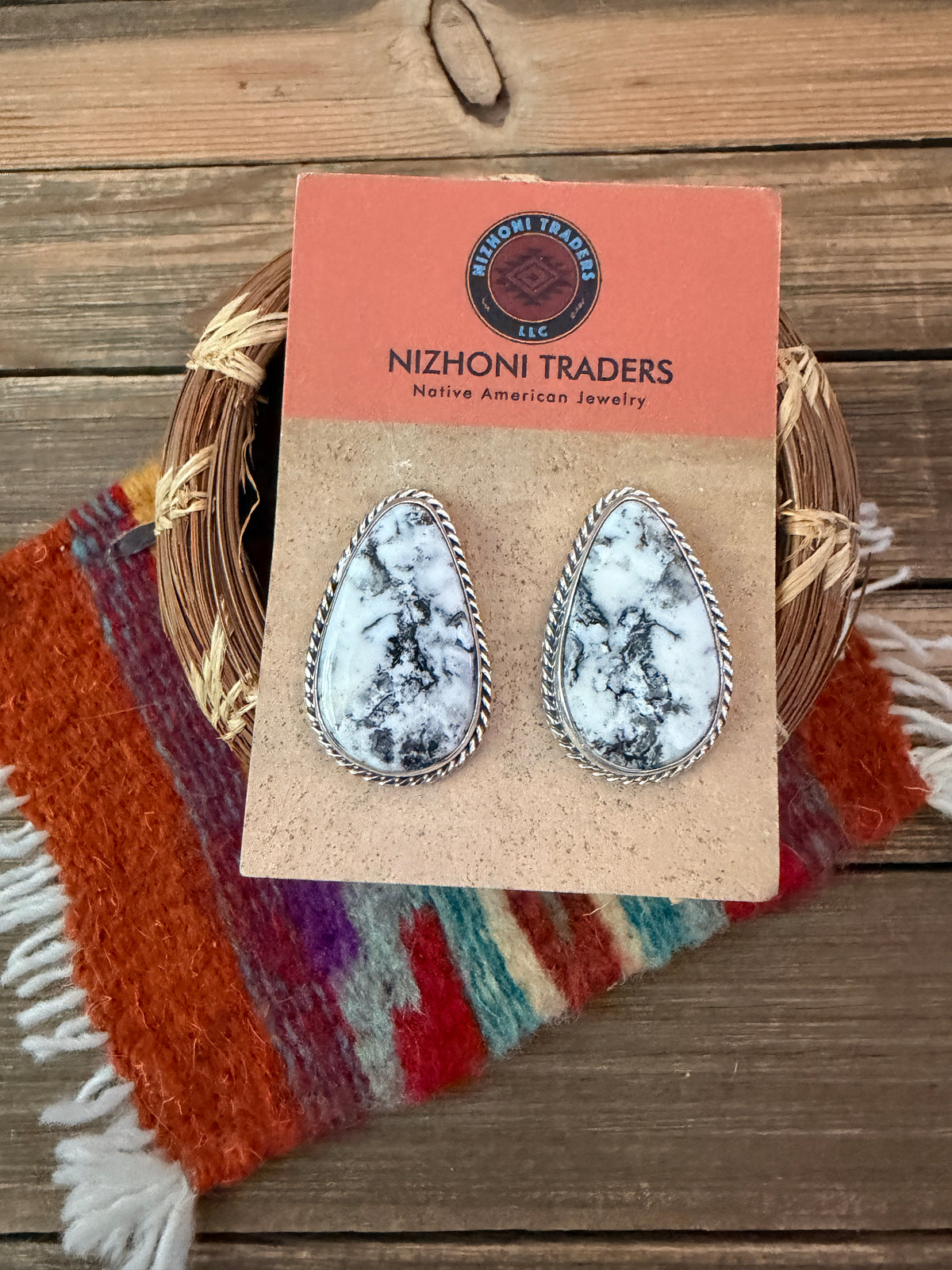 Handcrafted White Buffalo & Sterling Silver Post Earrings