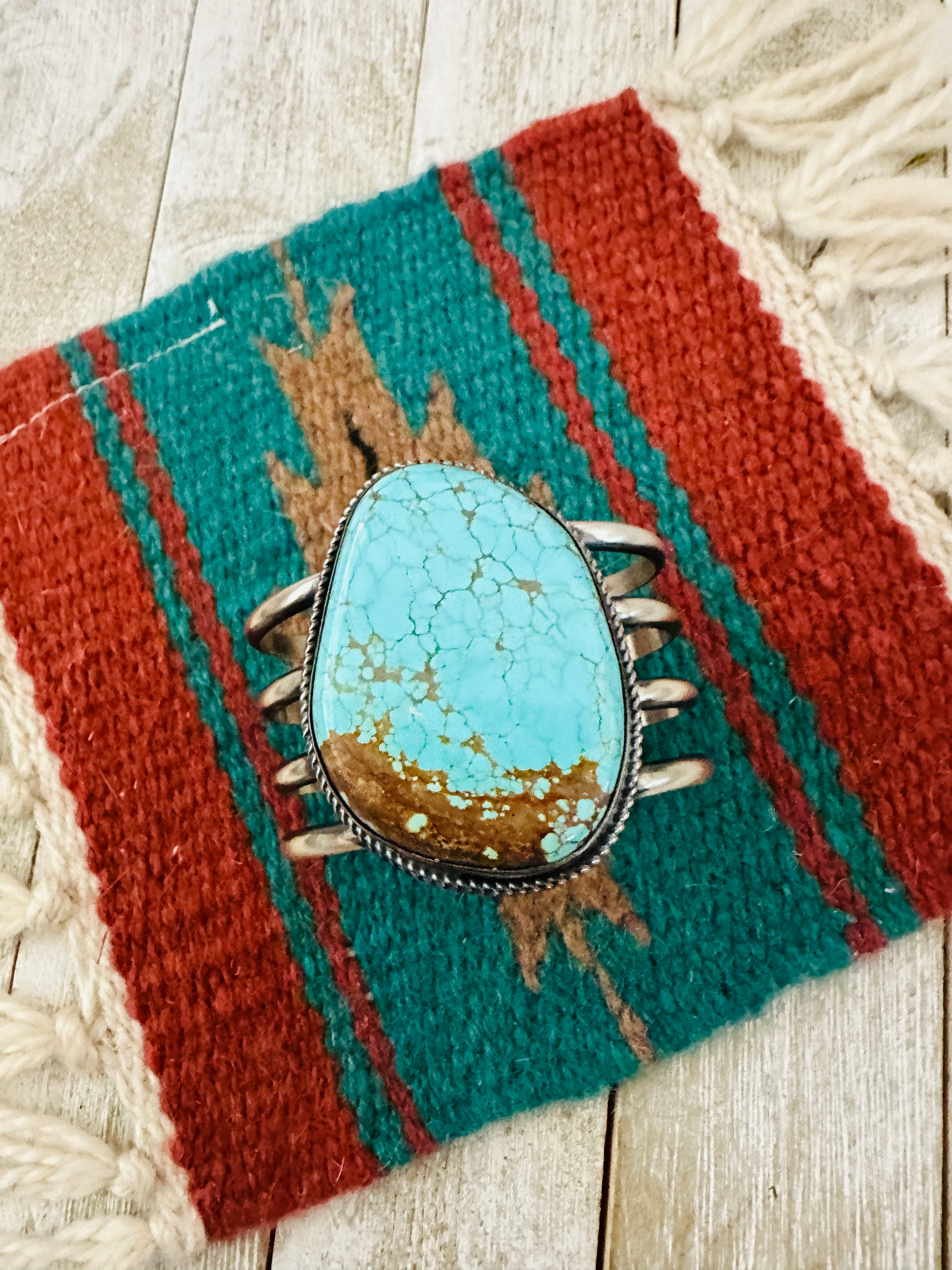 Handcrafted Sterling Silver & Number 8 Turquoise Cuff Bracelet by Chimney Butte