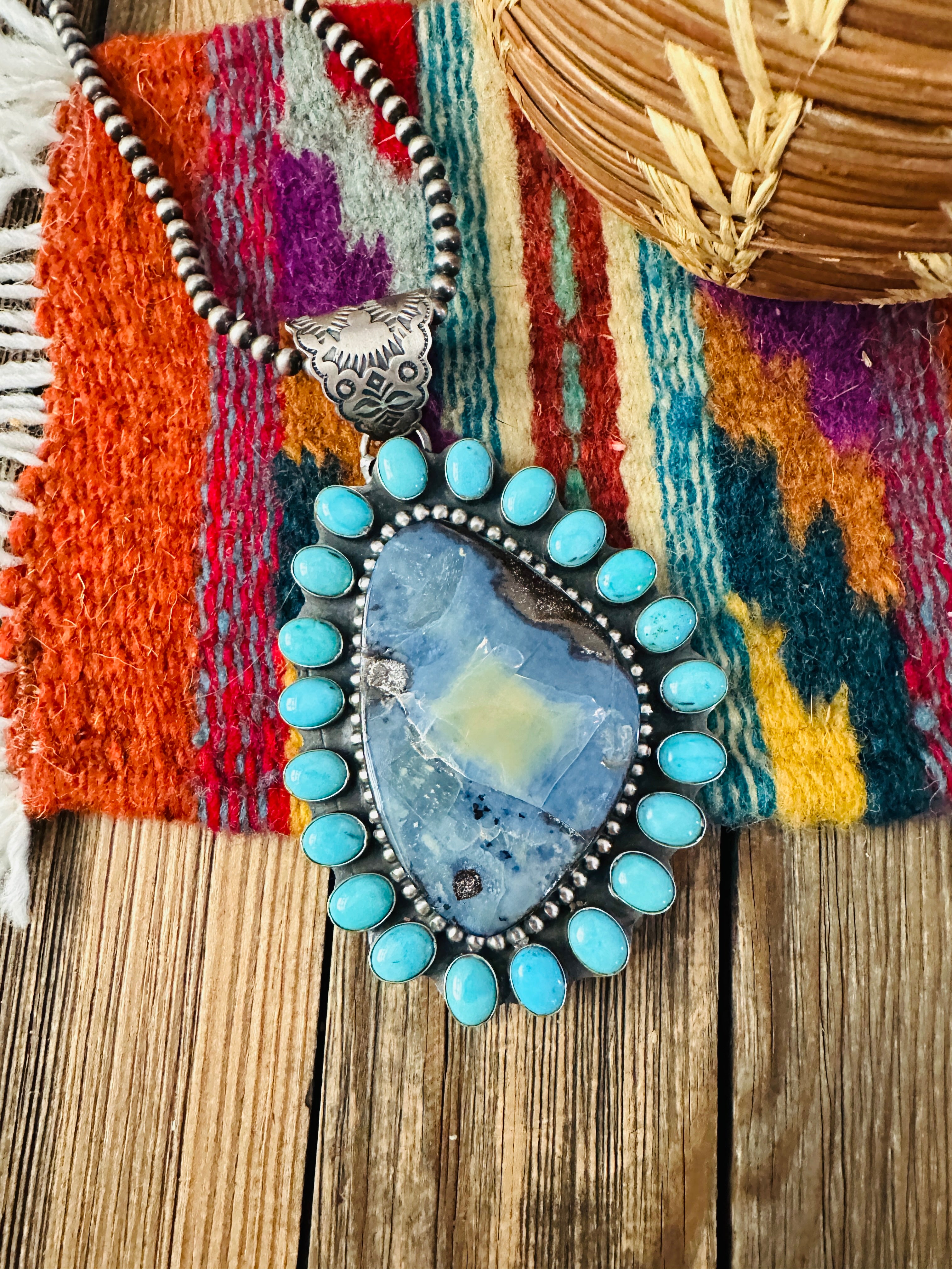 Handcrafted Sterling Silver, Opal and Turquoise Cluster Pendant