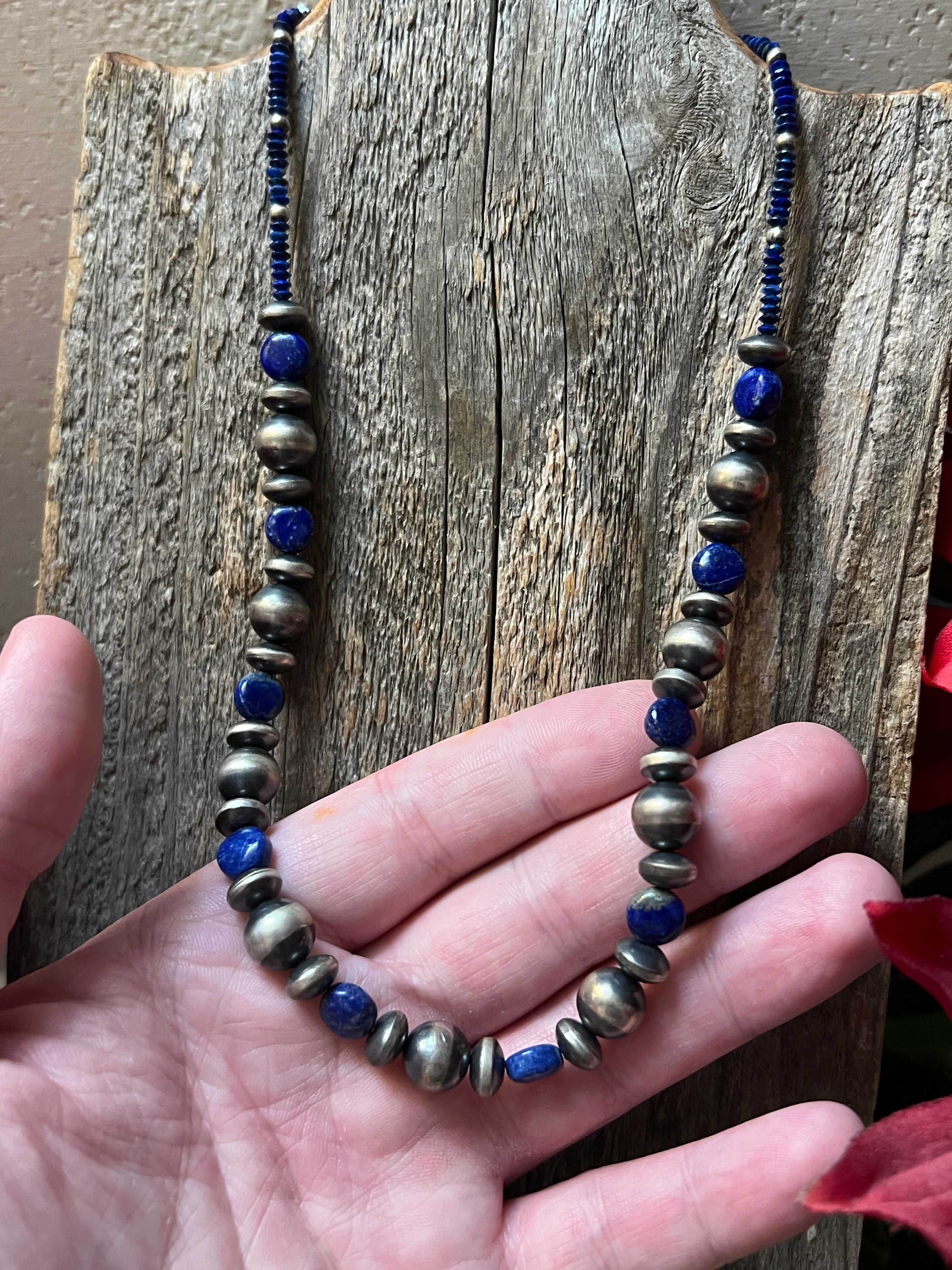 Handmade Lapis & Sterling Silver Beaded Necklace