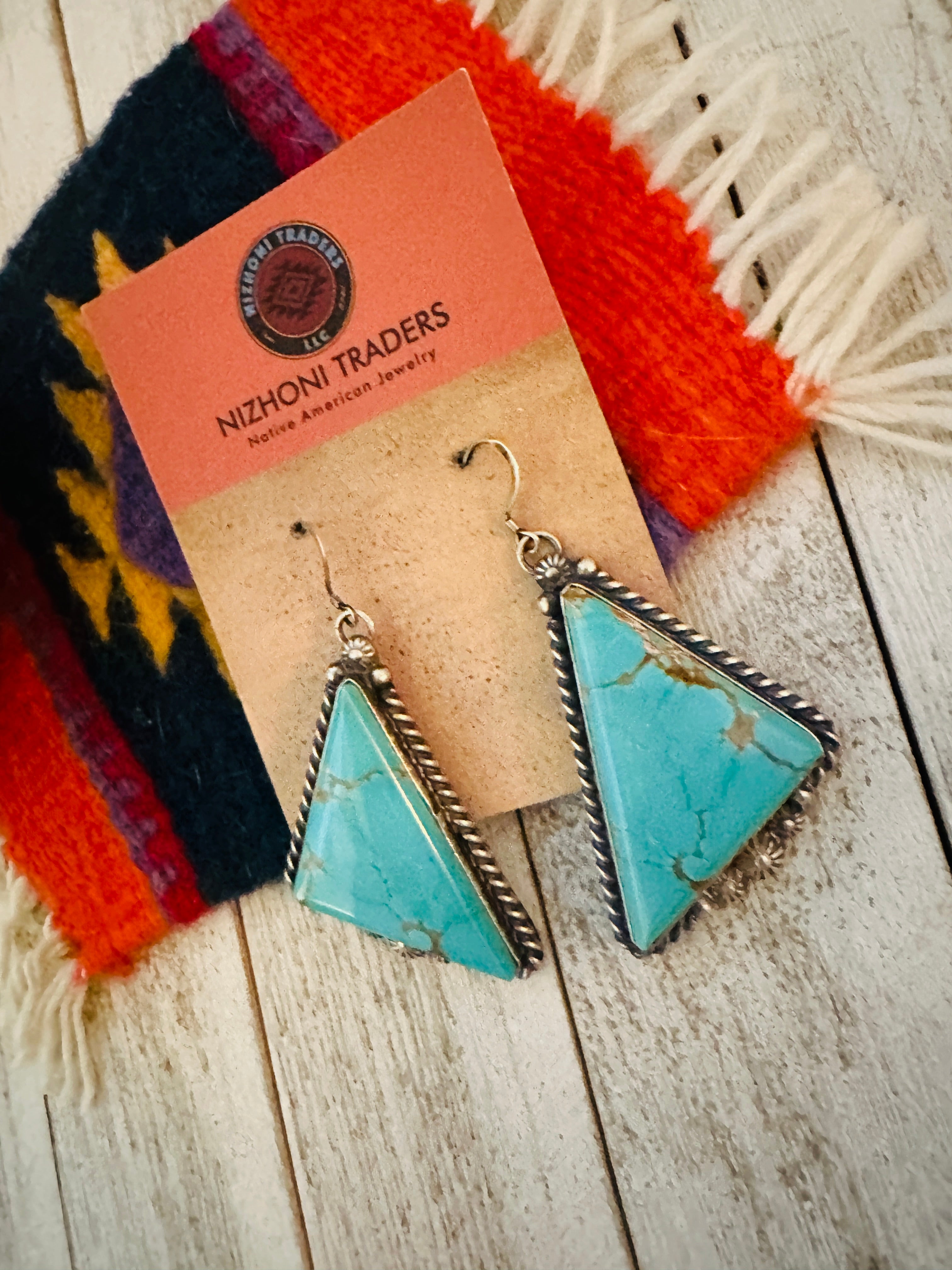 Navajo Number 8 Turquoise And Sterling Silver Dangle Earrings