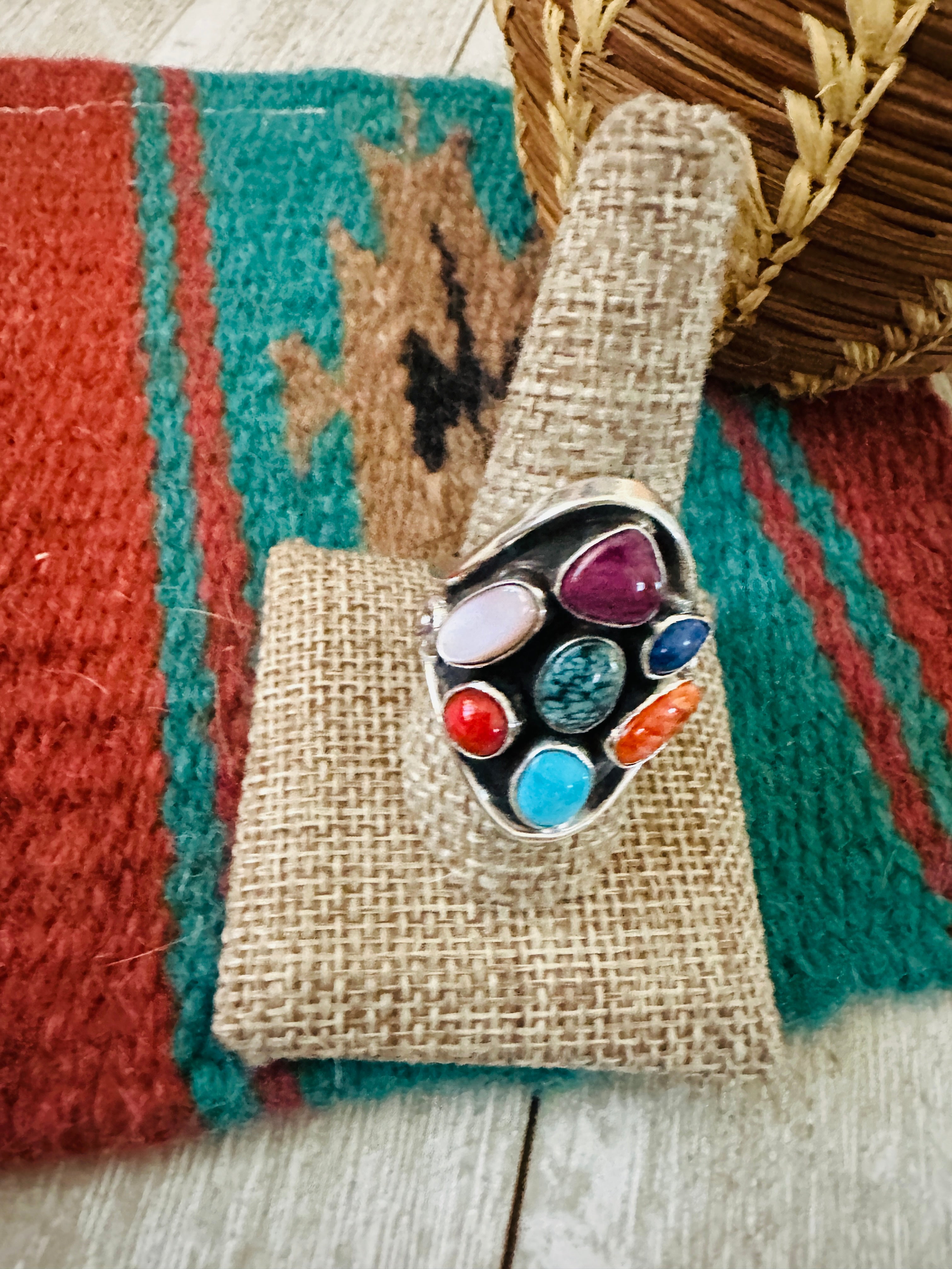 Handcrafted Sterling Silver & Multi Stone Cluster Ring Size 10 by Emer Thompson