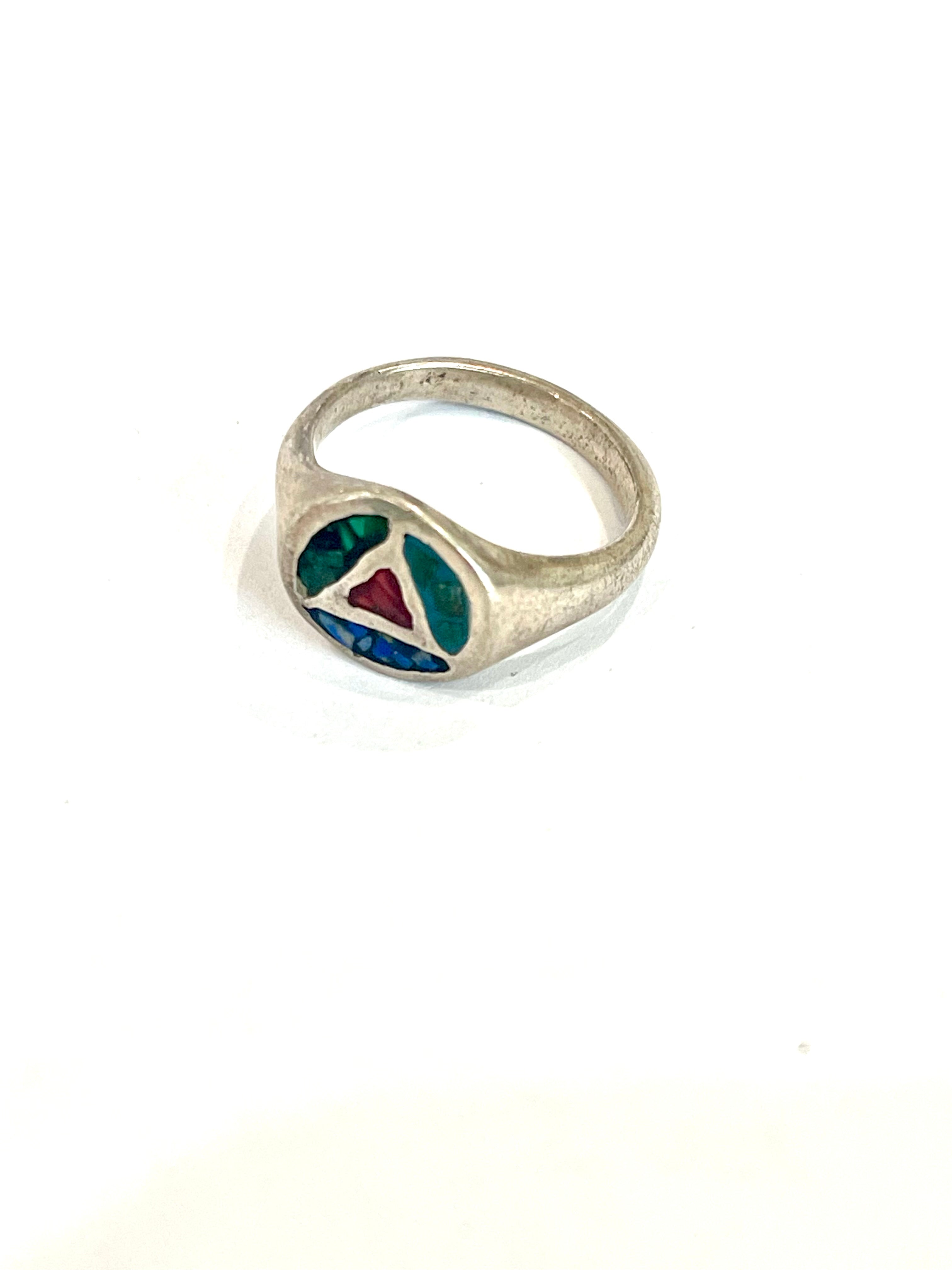 Old Pawn Vintage Sterling Silver & Multi Stone Sz 6 Ring