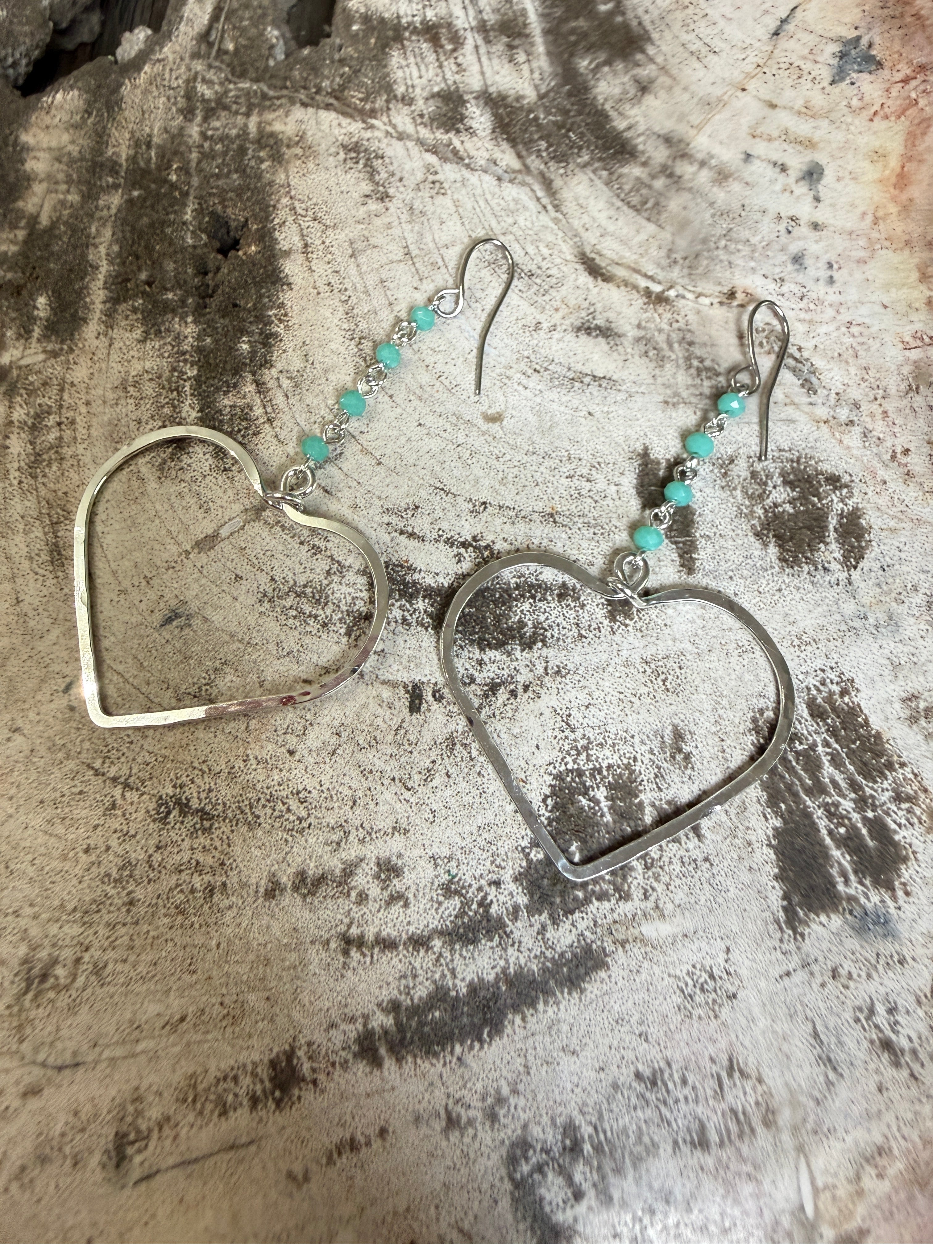 “The Golden Collection” Turquoise Beaded Hearts Handmade Earrings