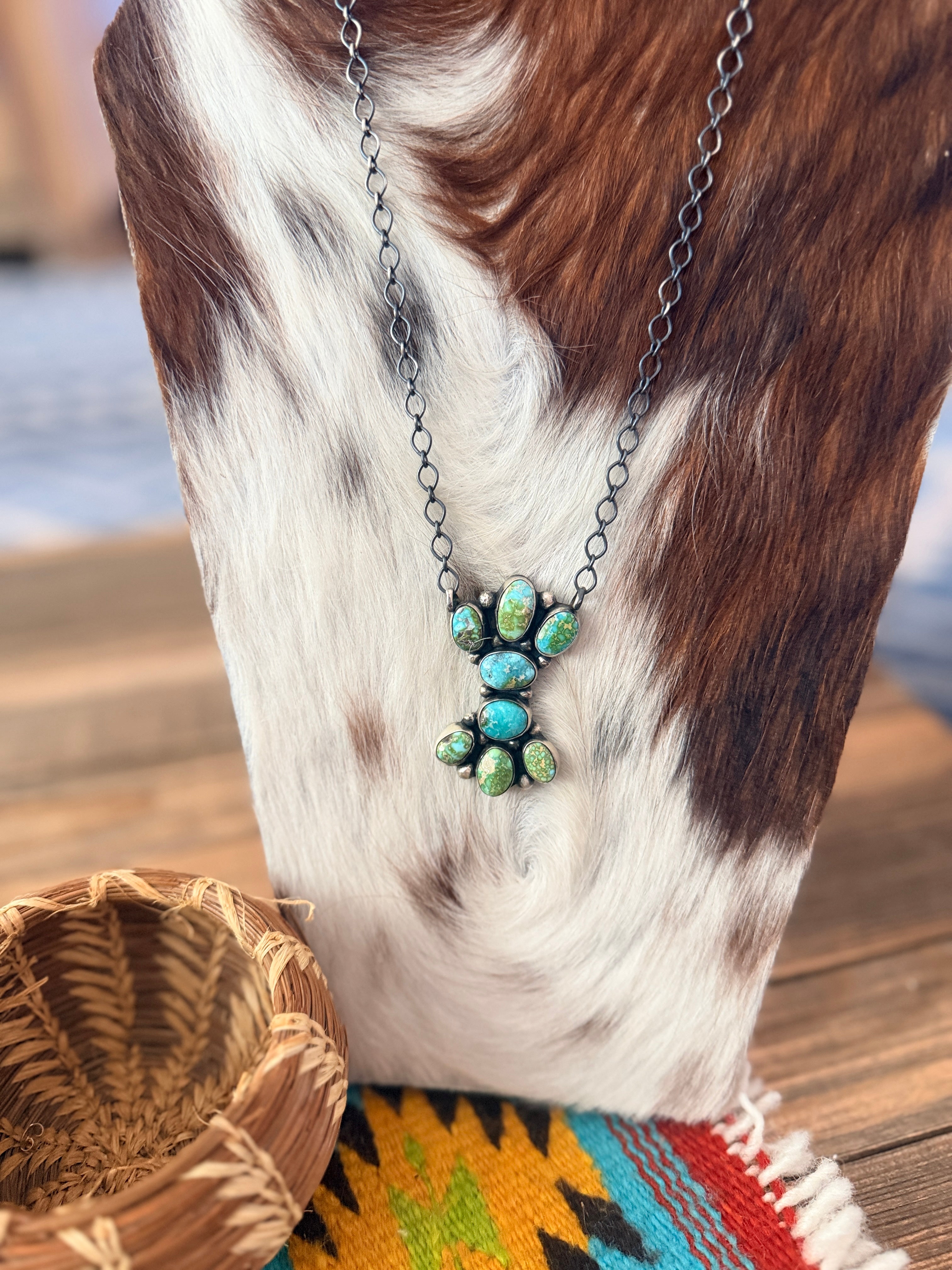 Handcrafted Sonoran Mountain Turquoise & Sterling Silver Cluster Necklace by Sheila Becenti