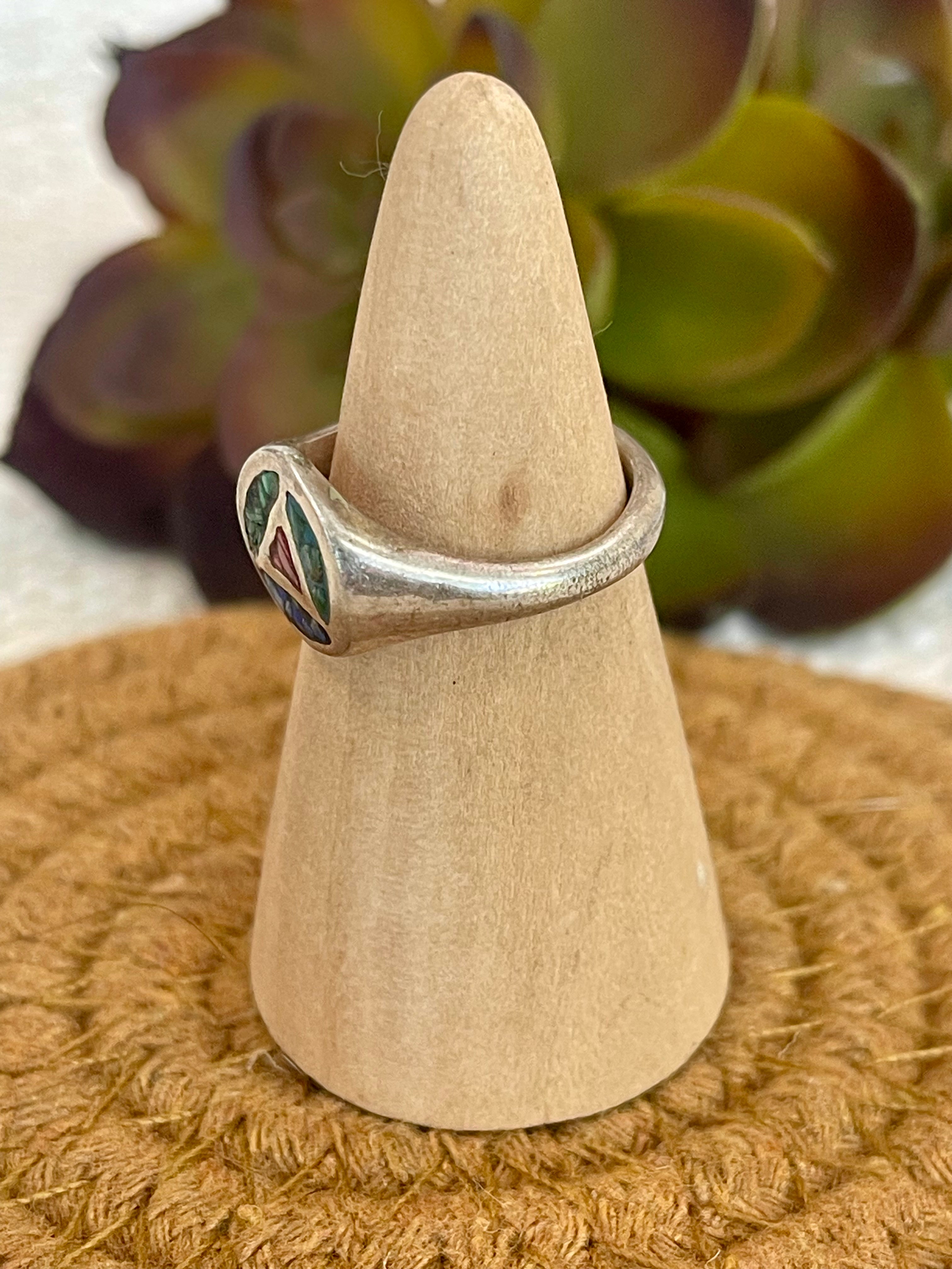 Old Pawn Vintage Sterling Silver & Multi Stone Sz 6 Ring