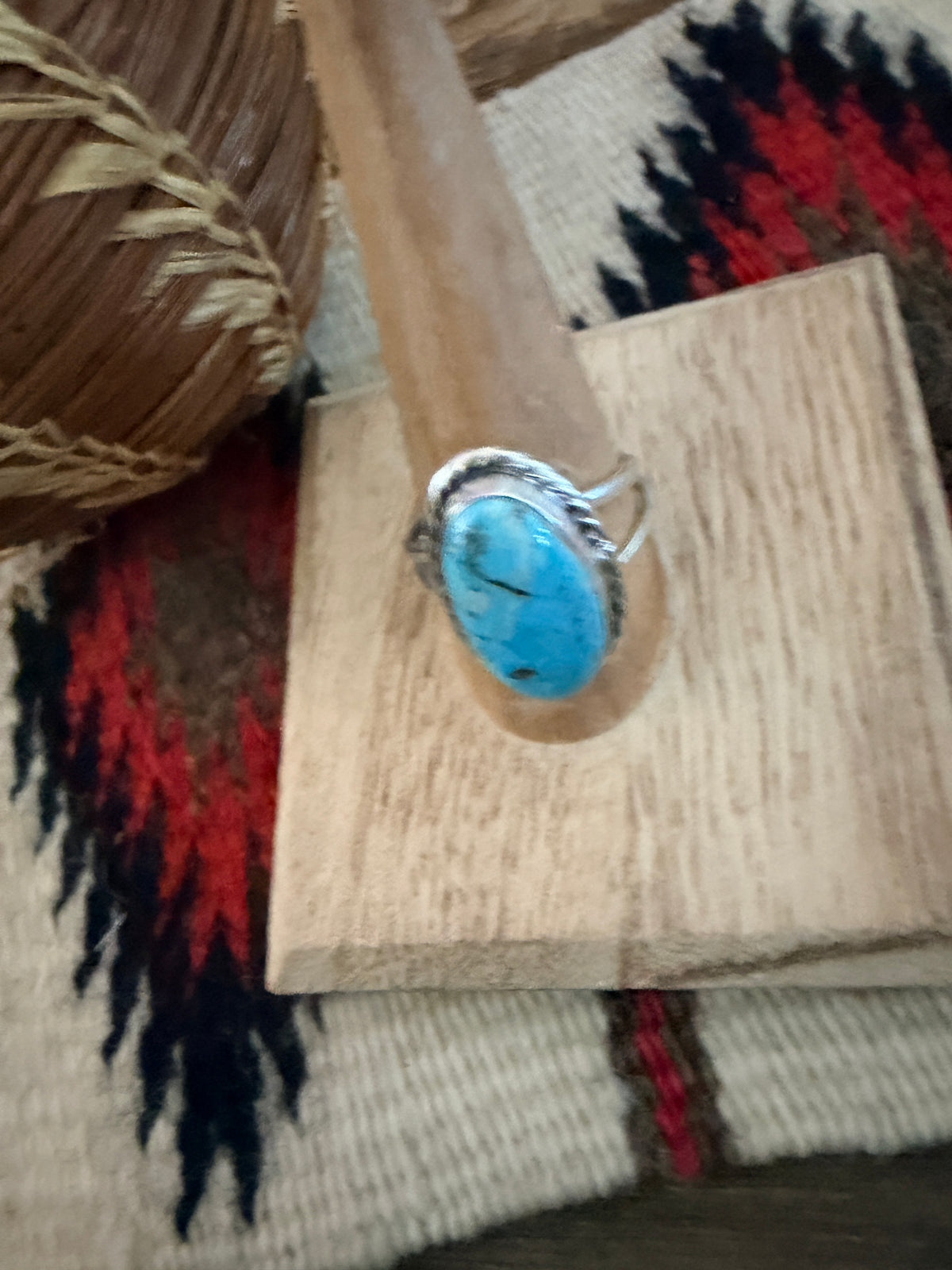 Handcrafted Turquoise & Sterling Silver Ring Size 9.75