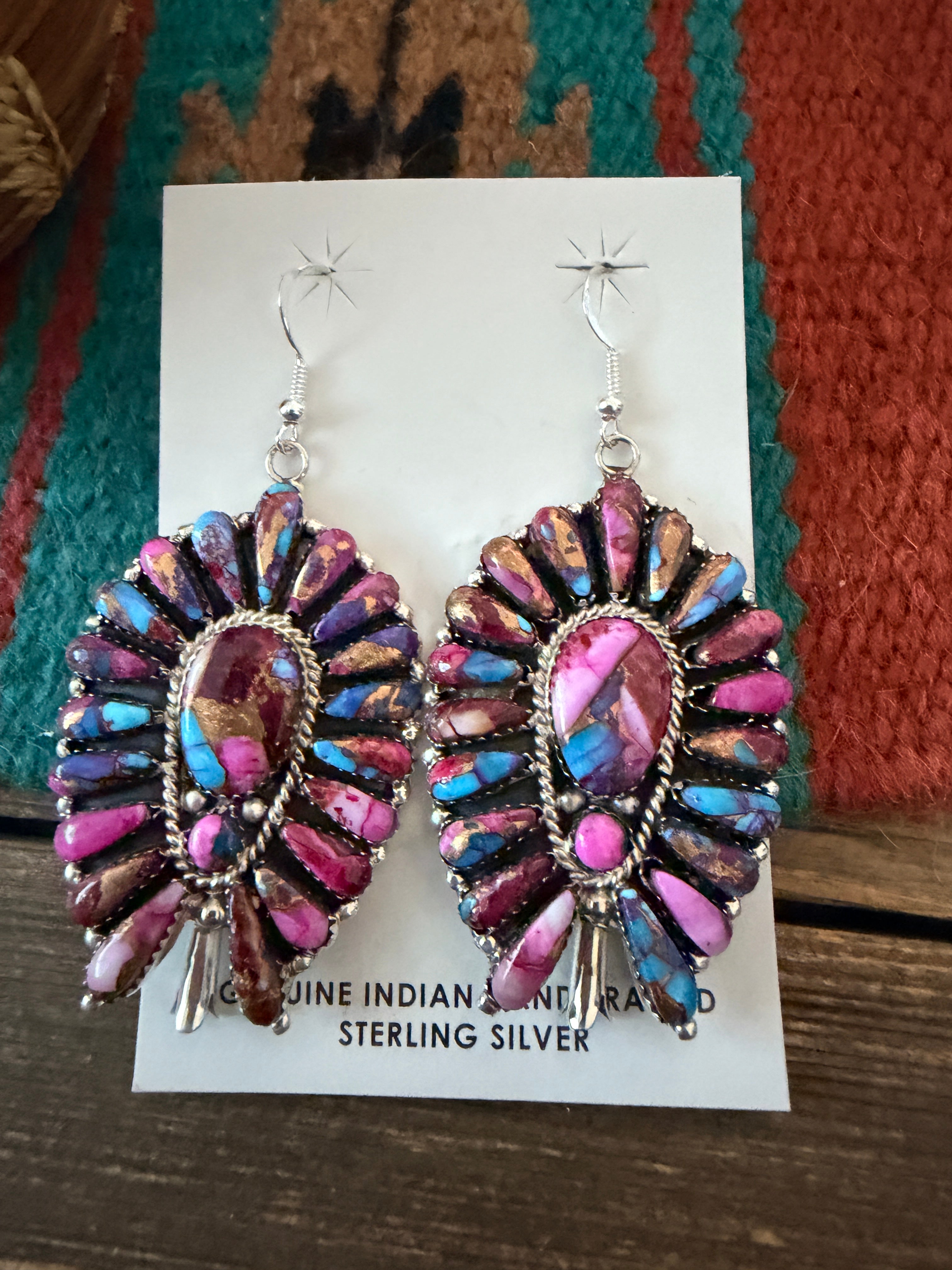 Handcrafted Pink Dream Mojave & Sterling Silver Cluster Dangle Earrings