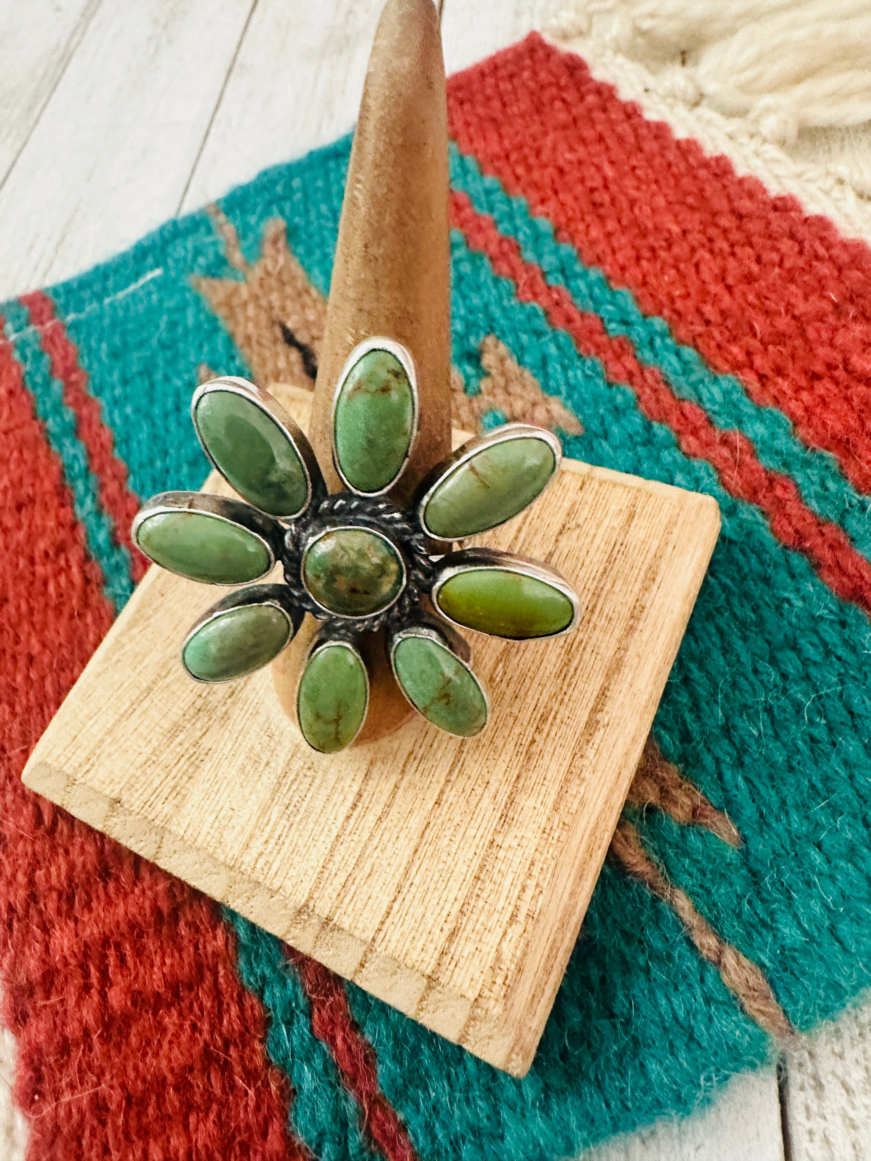 Navajo Sterling Silver & Turquoise Adjustable Flower Ring