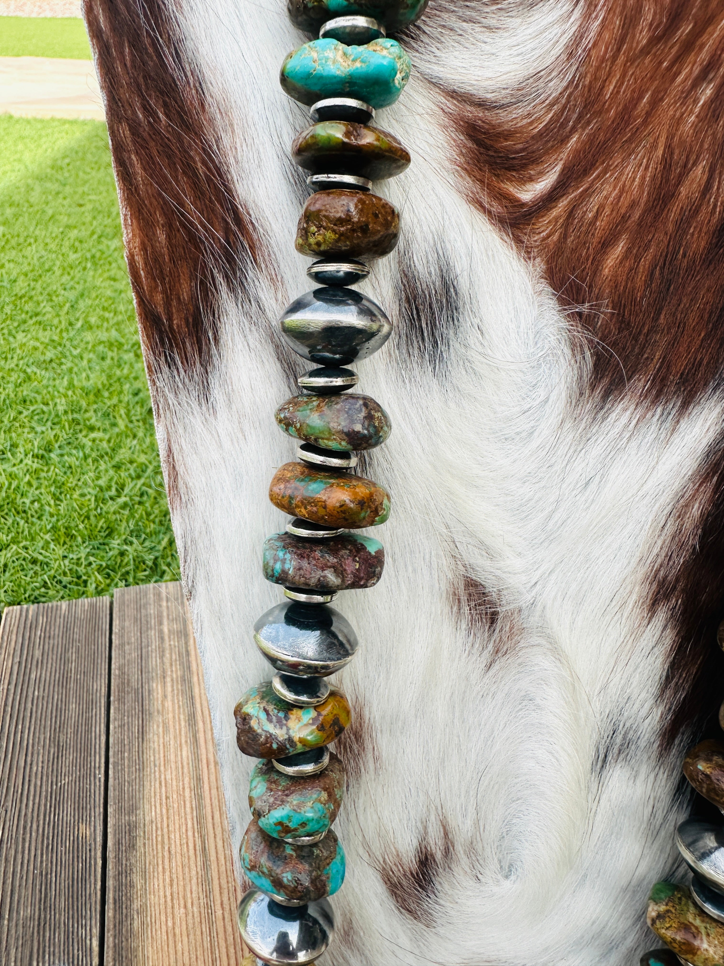 Handcrafted Royston Turquoise & Sterling Silver Beaded Necklace
