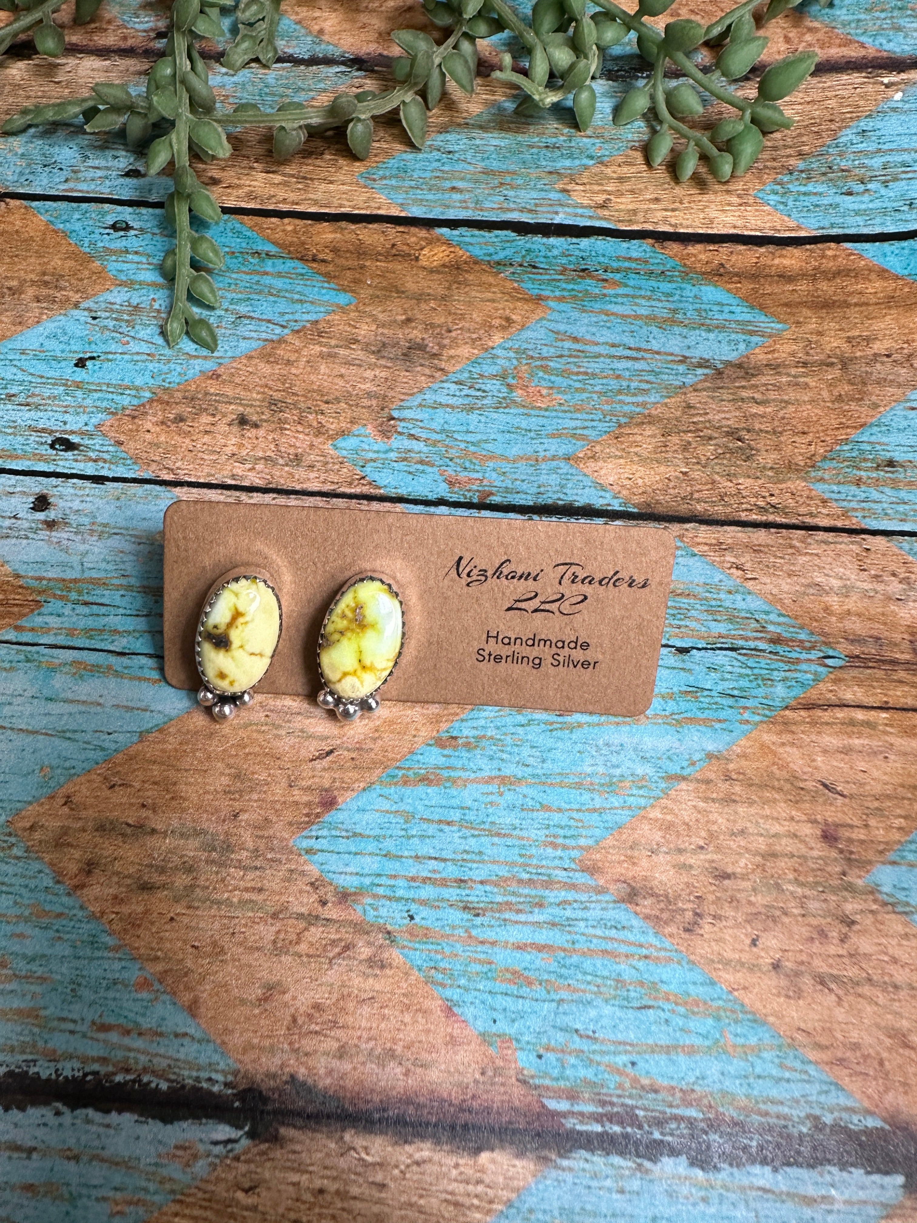 Handmade Palomino Turquoise & Sterling Silver Stud Earrings