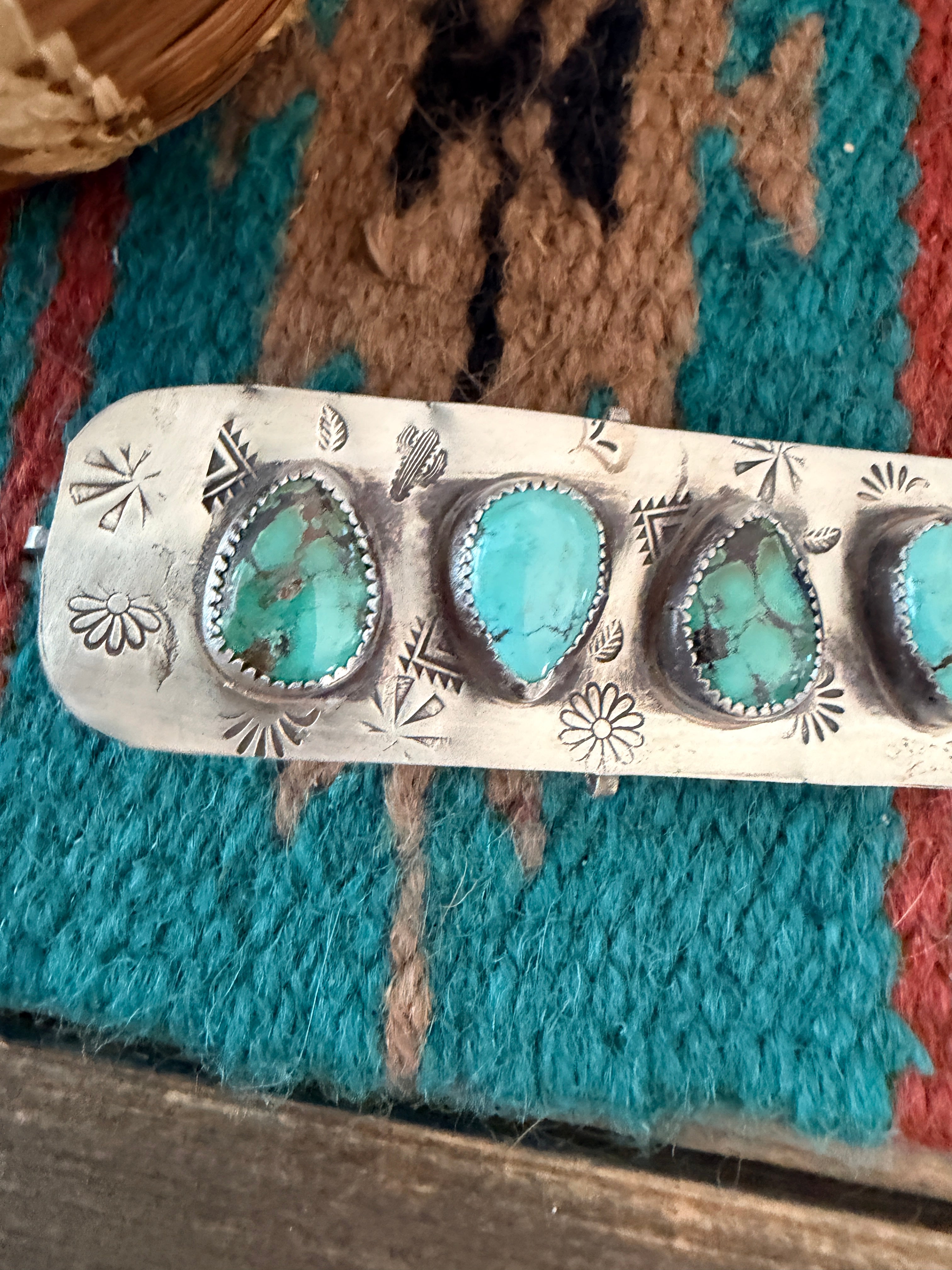 Handmade Sterling Silver & Turquoise Hair Barrette