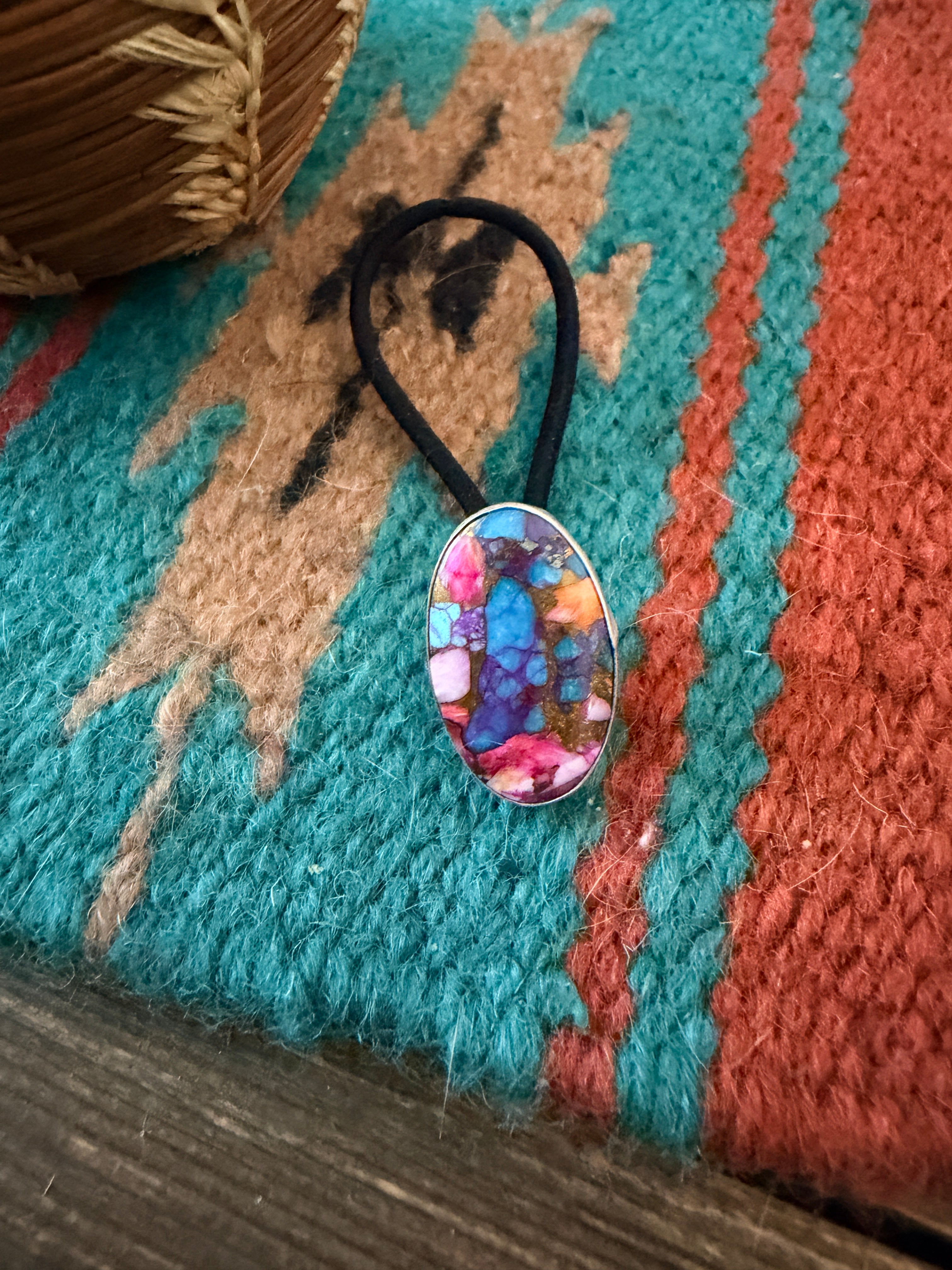 Handcrafted Pink Dream Mojave & Sterling Silver Hair Tie