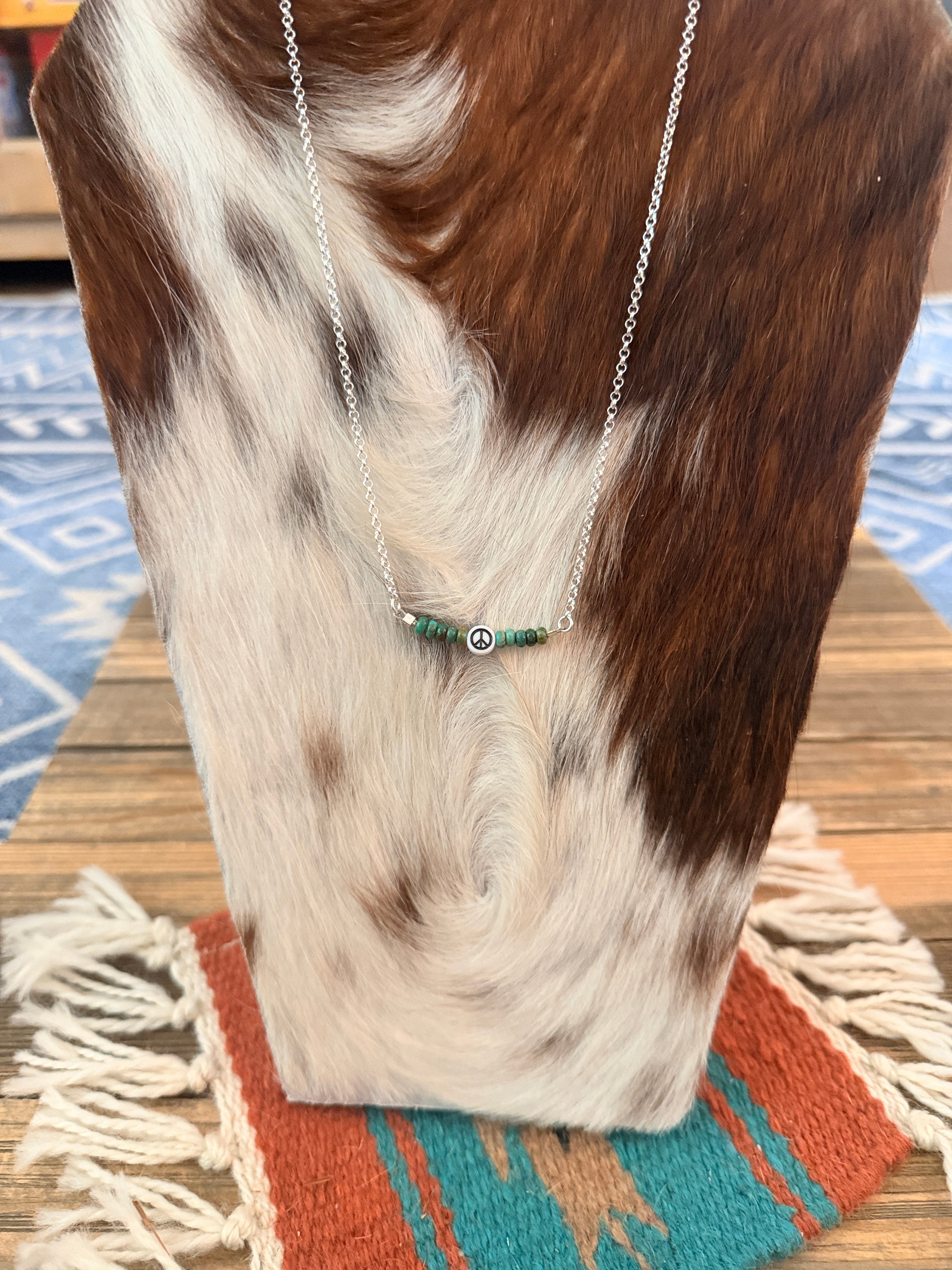 Handmade Sterling Silver & Turquoise Beaded Peace Necklace