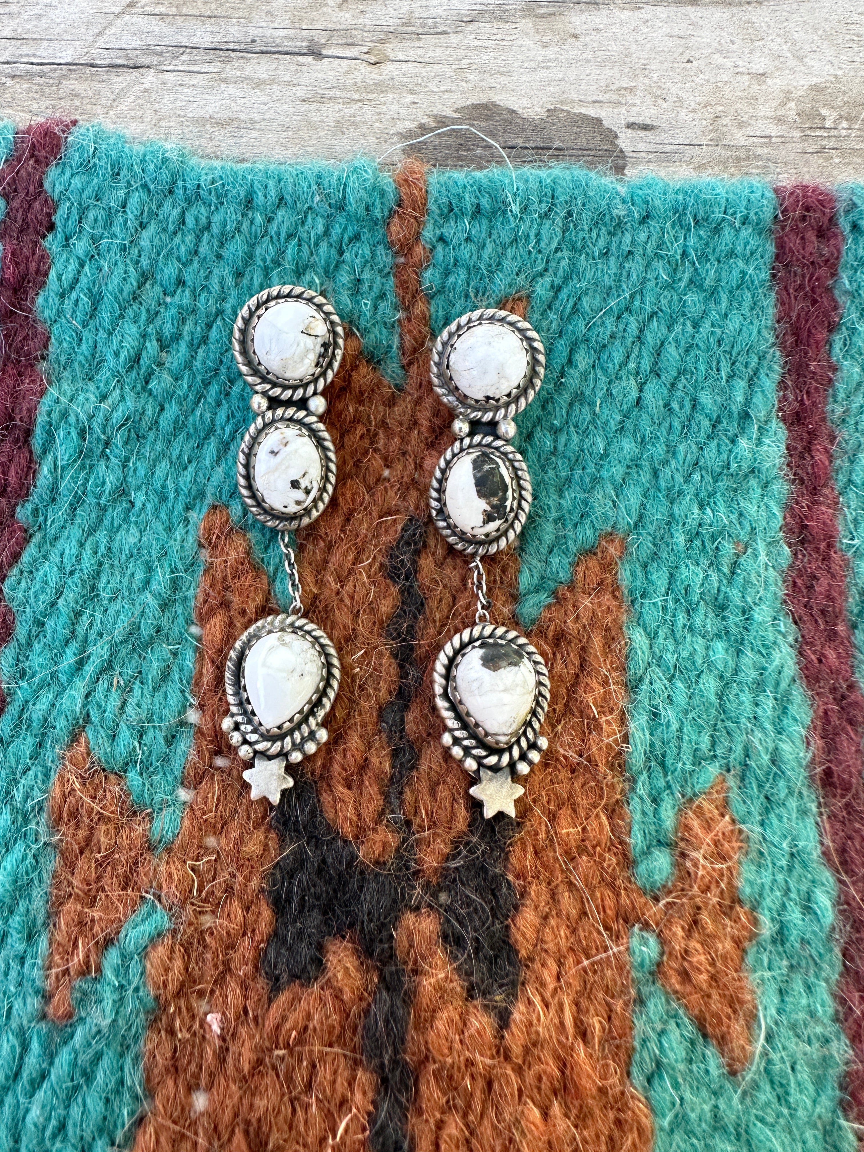 Handmade Sterling Silver and White Buffalo Star Drop Earring