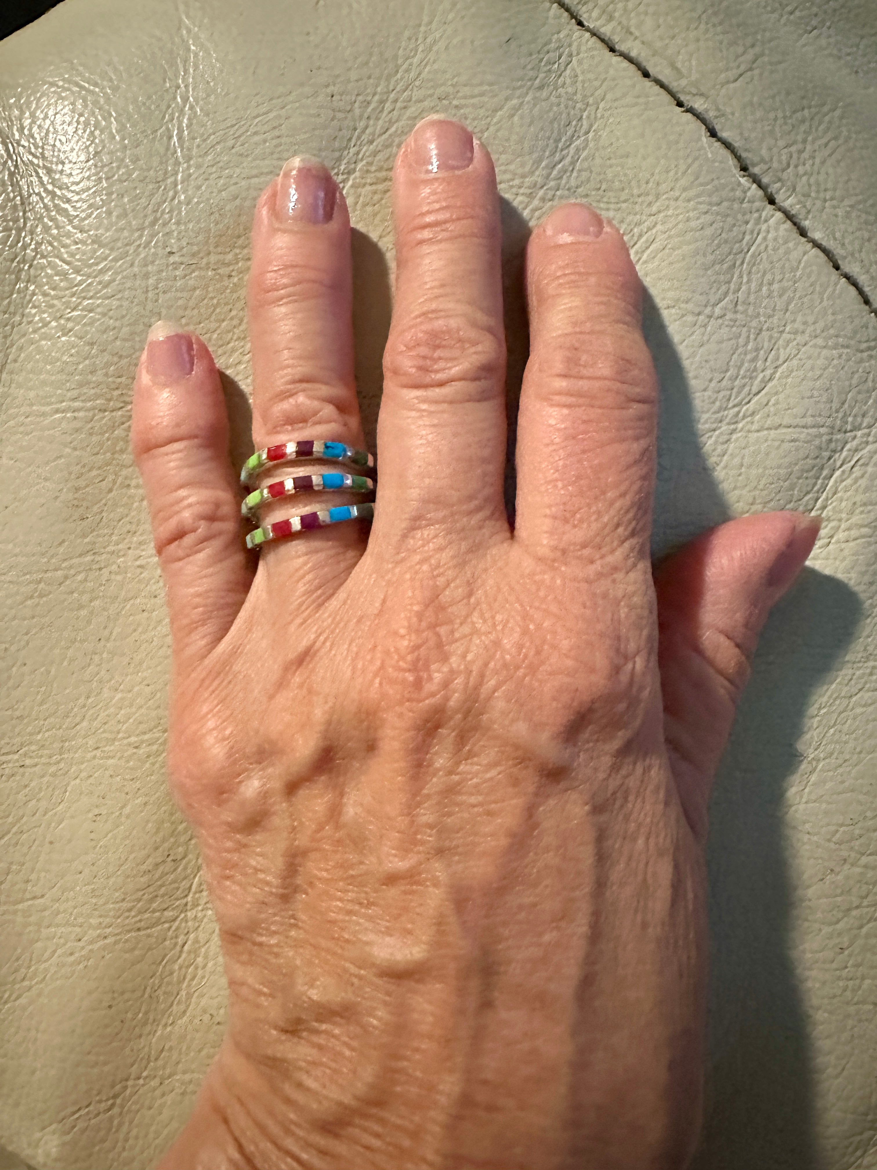 Multistone 3 Row Sterling Silver Heart Ring Size