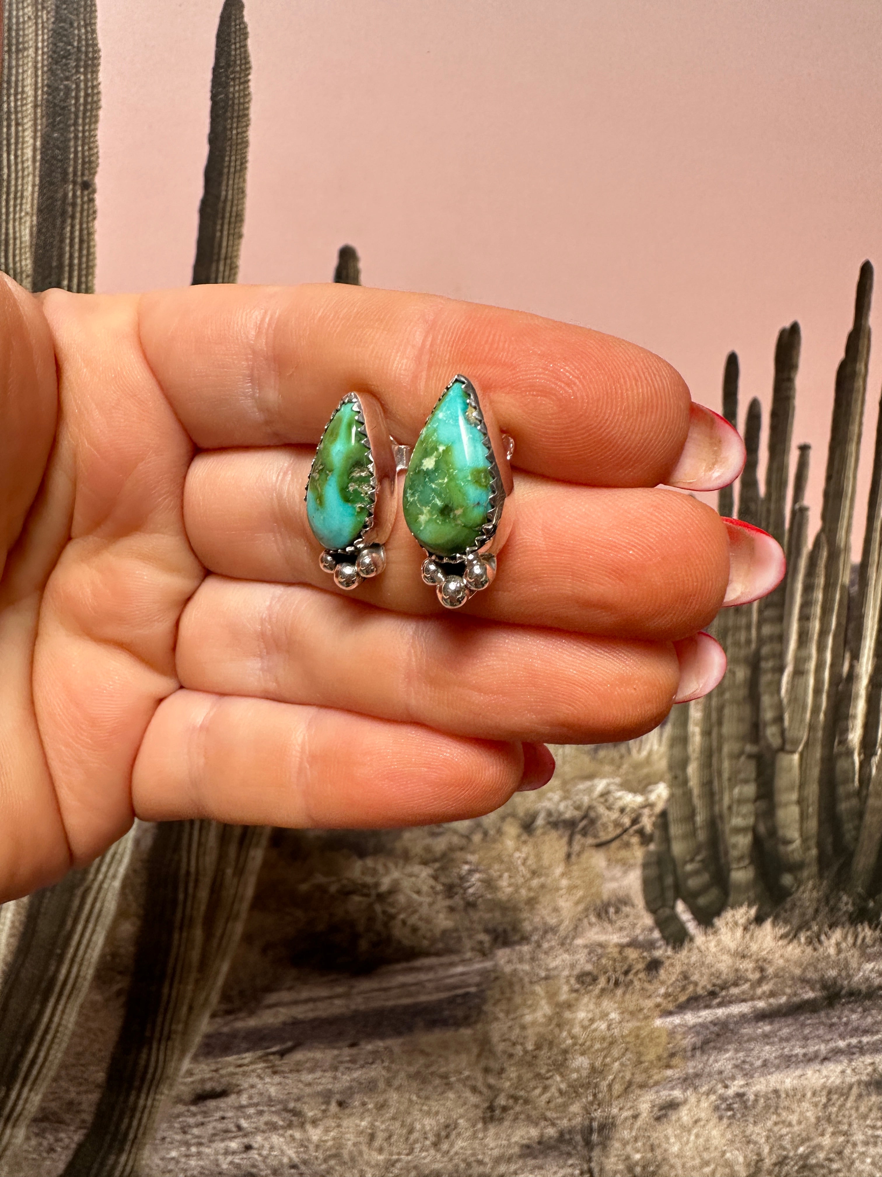 Handmade Sonoran Mountain Turquoise and Sterling Silver Post Earrings