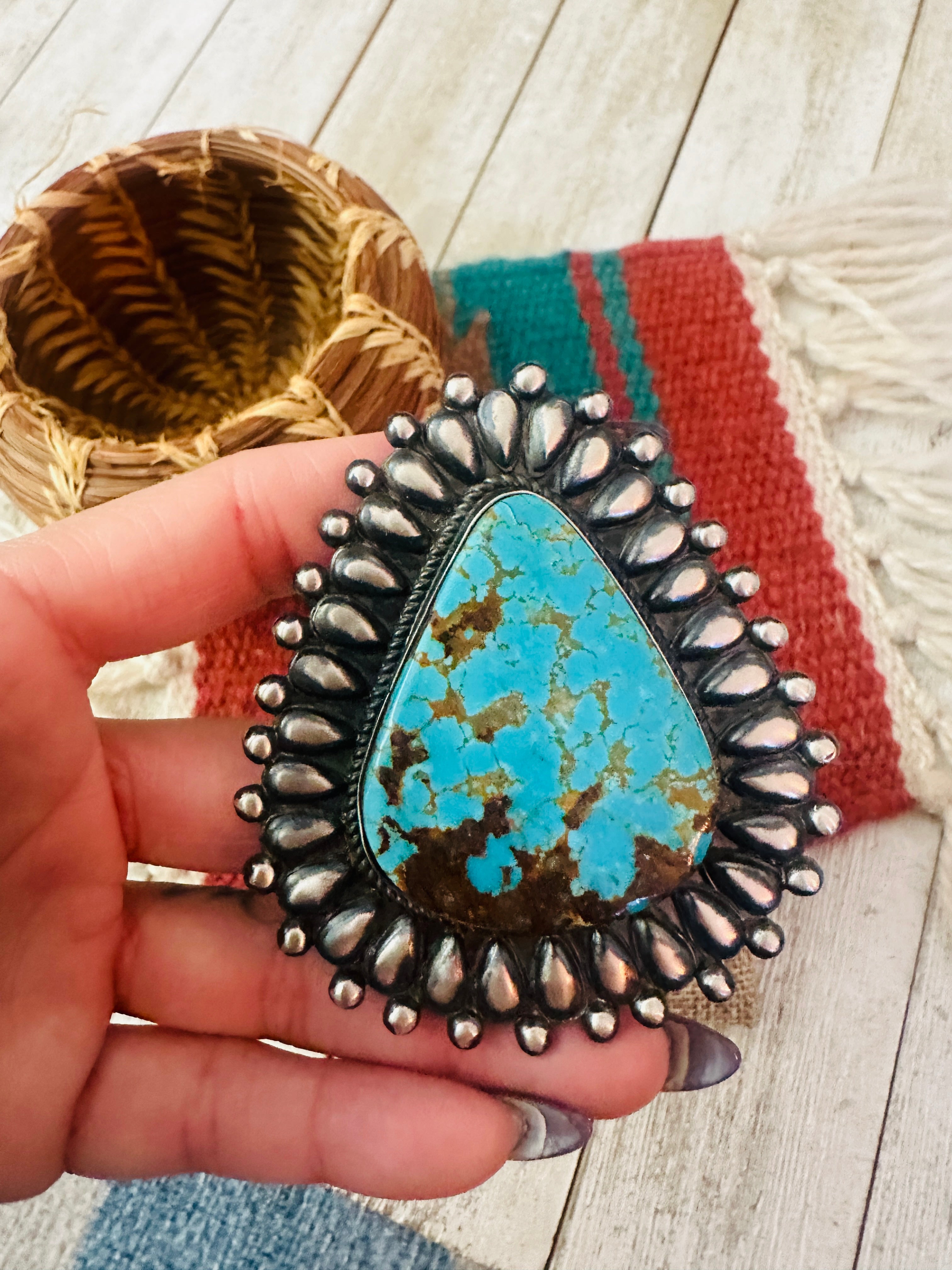 Handcrafted Turquoise & Sterling Silver Adjustable Ring by Marcus Chavez
