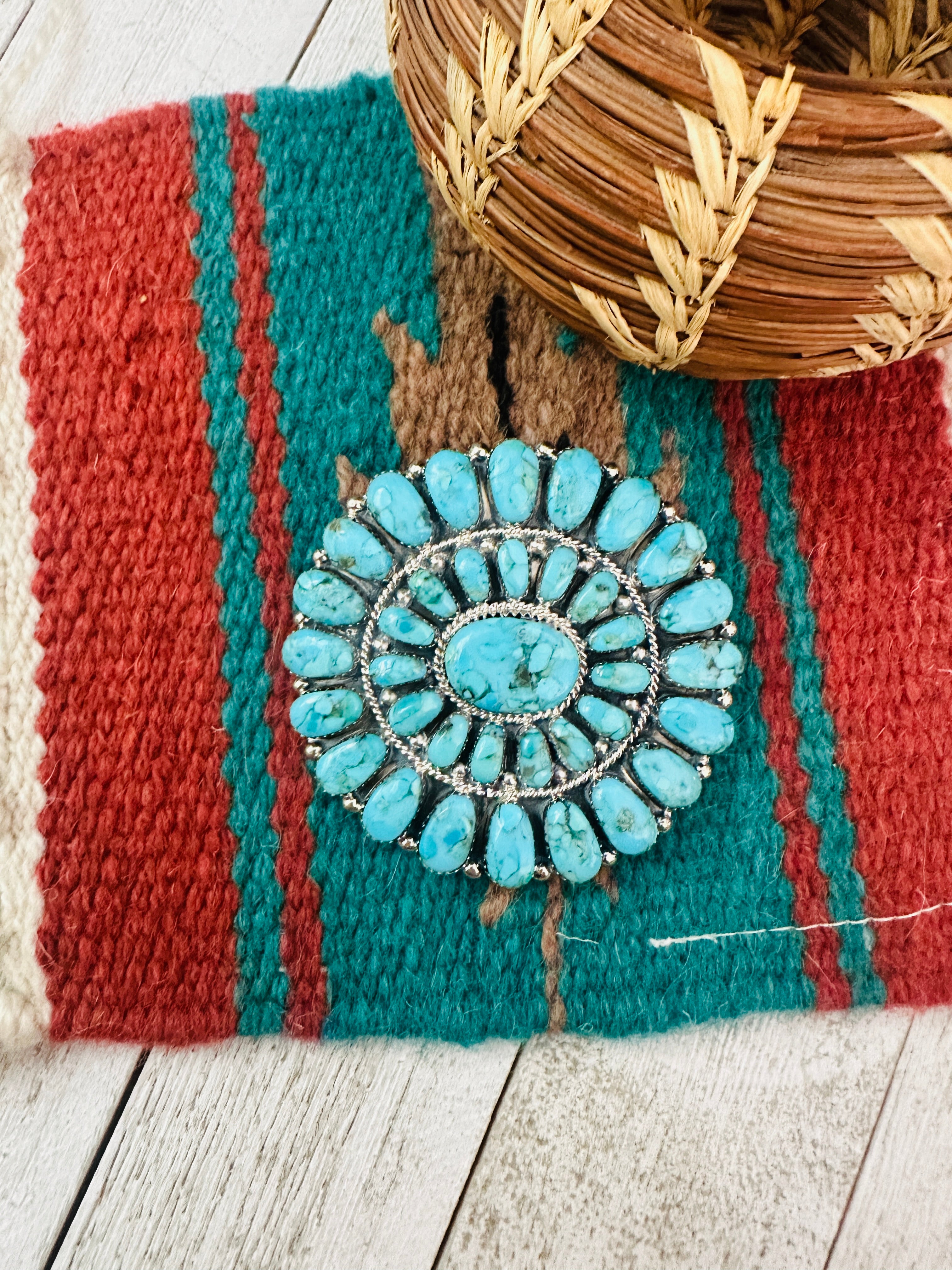 Navajo Turquoise & Sterling Silver Cluster Hair Barrette