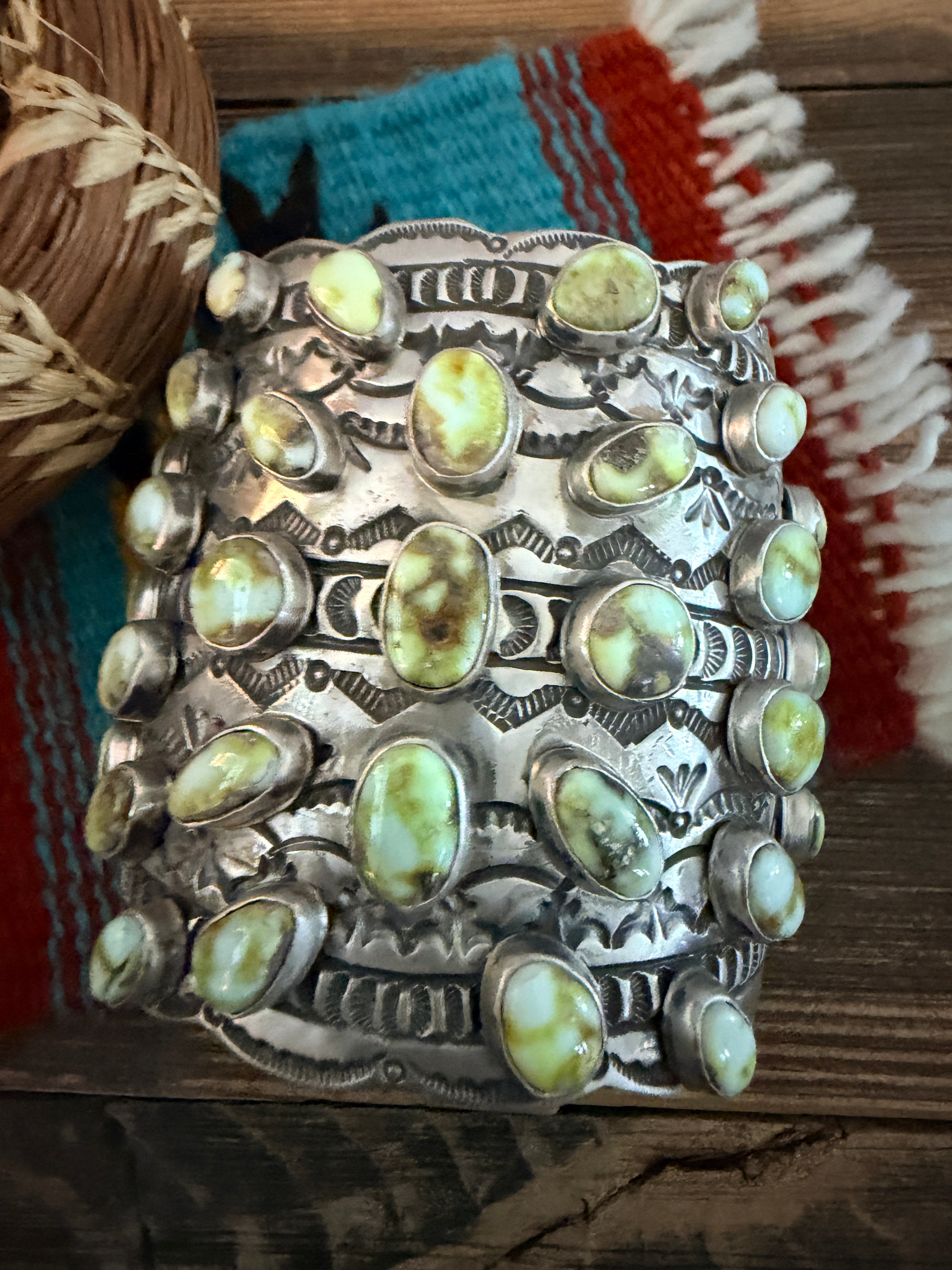 Handcrafted Palomino Turquoise & Sterling Silver Cuff Bracelet by Leroy James