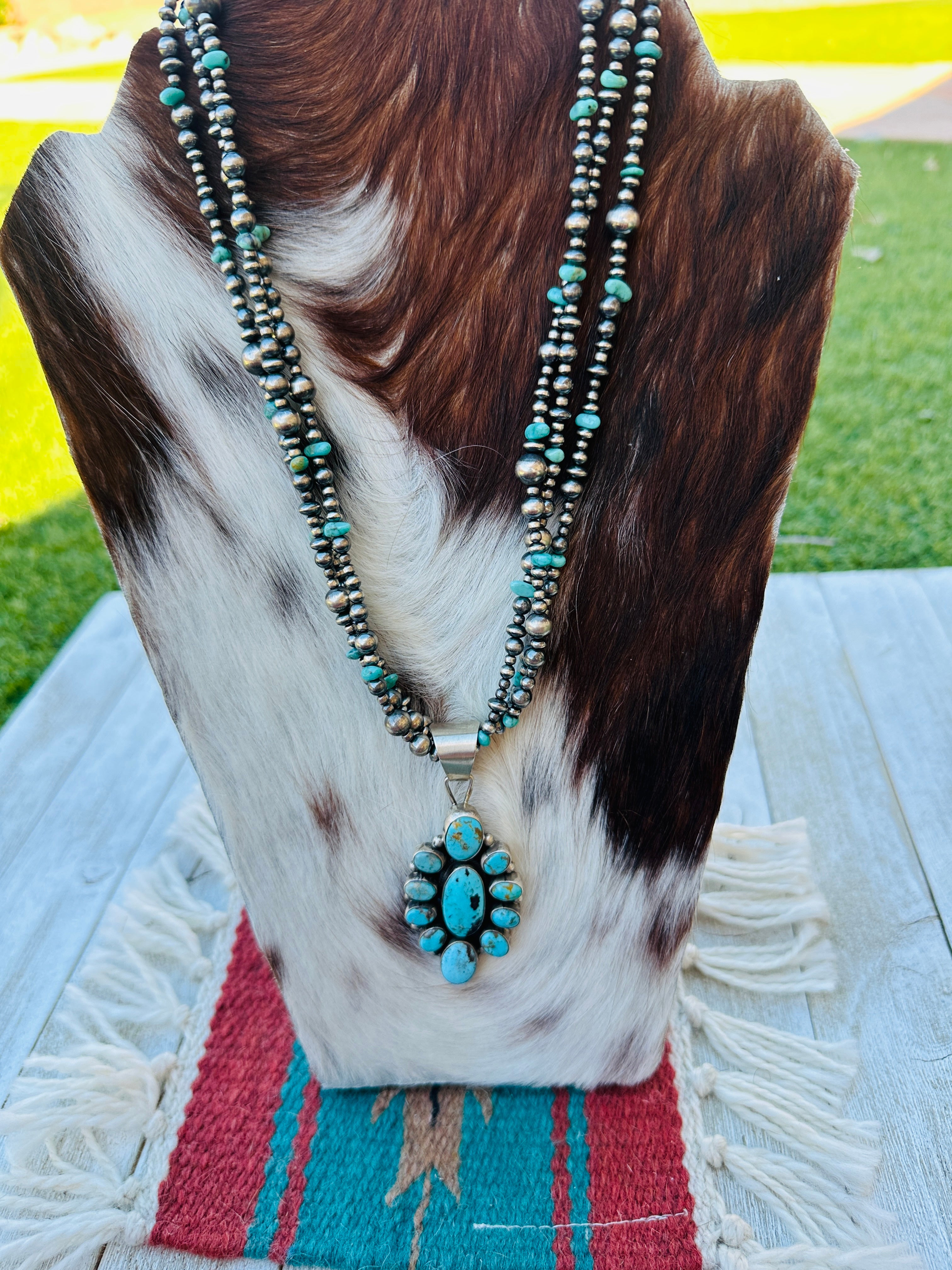 Handcrafted Sterling Silver Pearl and Turquoise Beaded Necklace by She