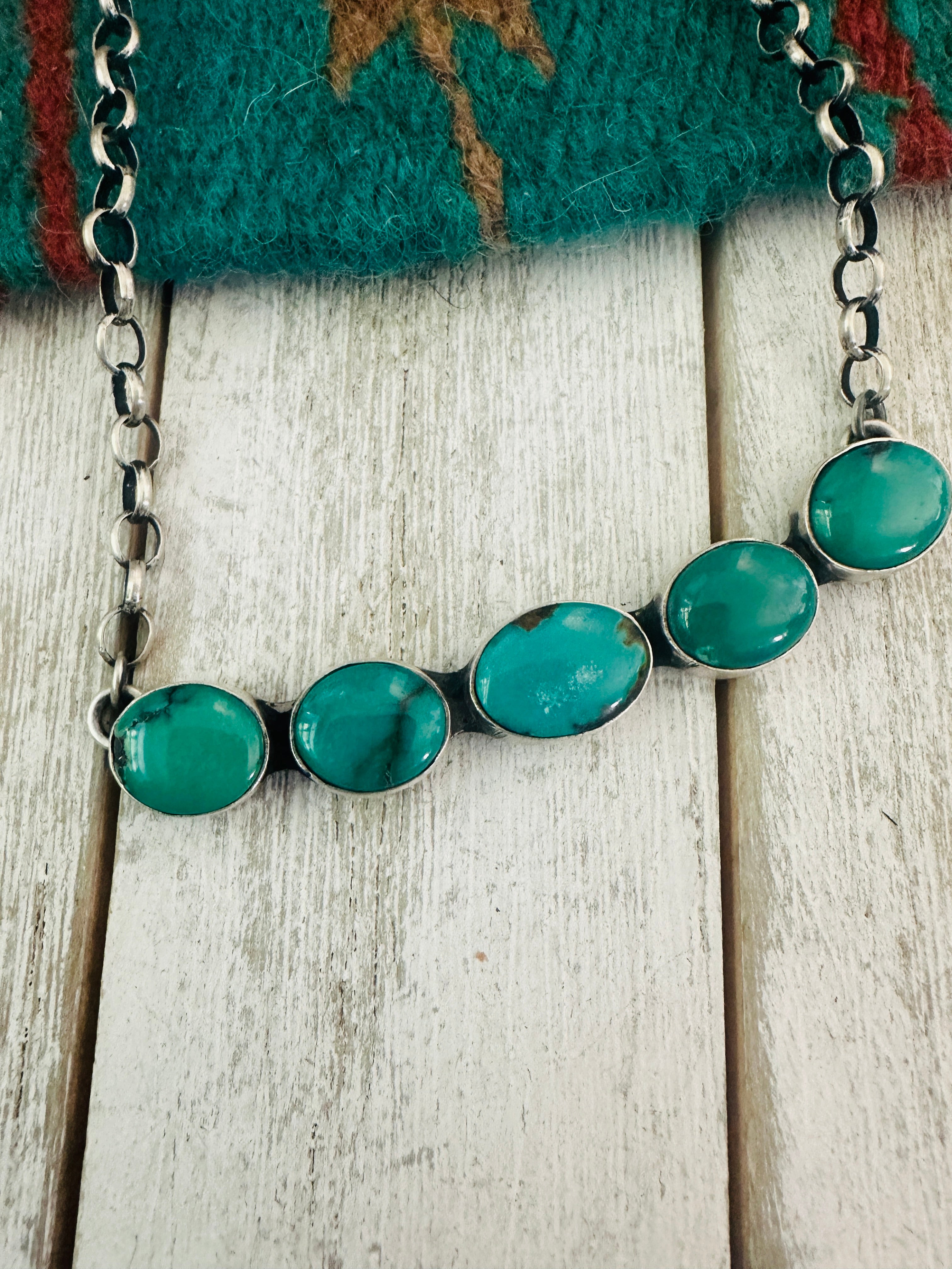 Navajo Sterling Silver & Turquoise Bar Necklace