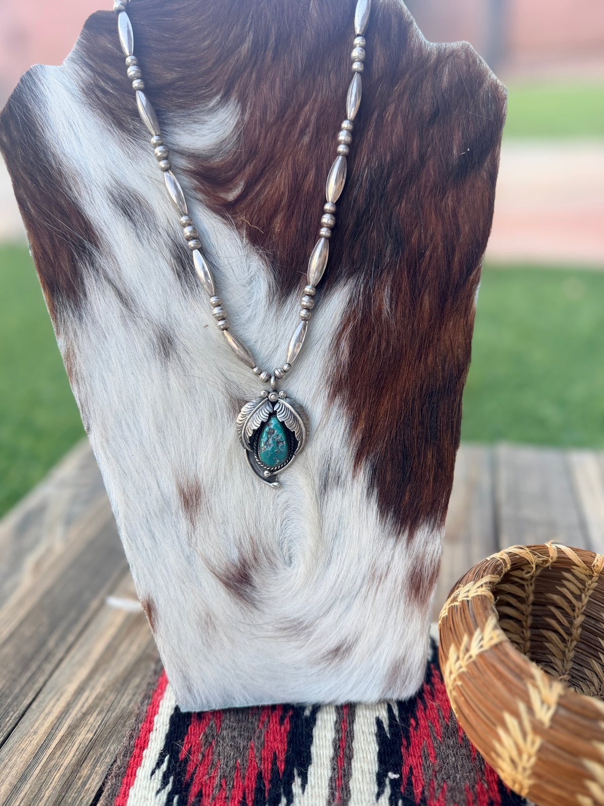 Old Pawn Handcrafted Turquoise & Sterling Silver Beaded Necklace