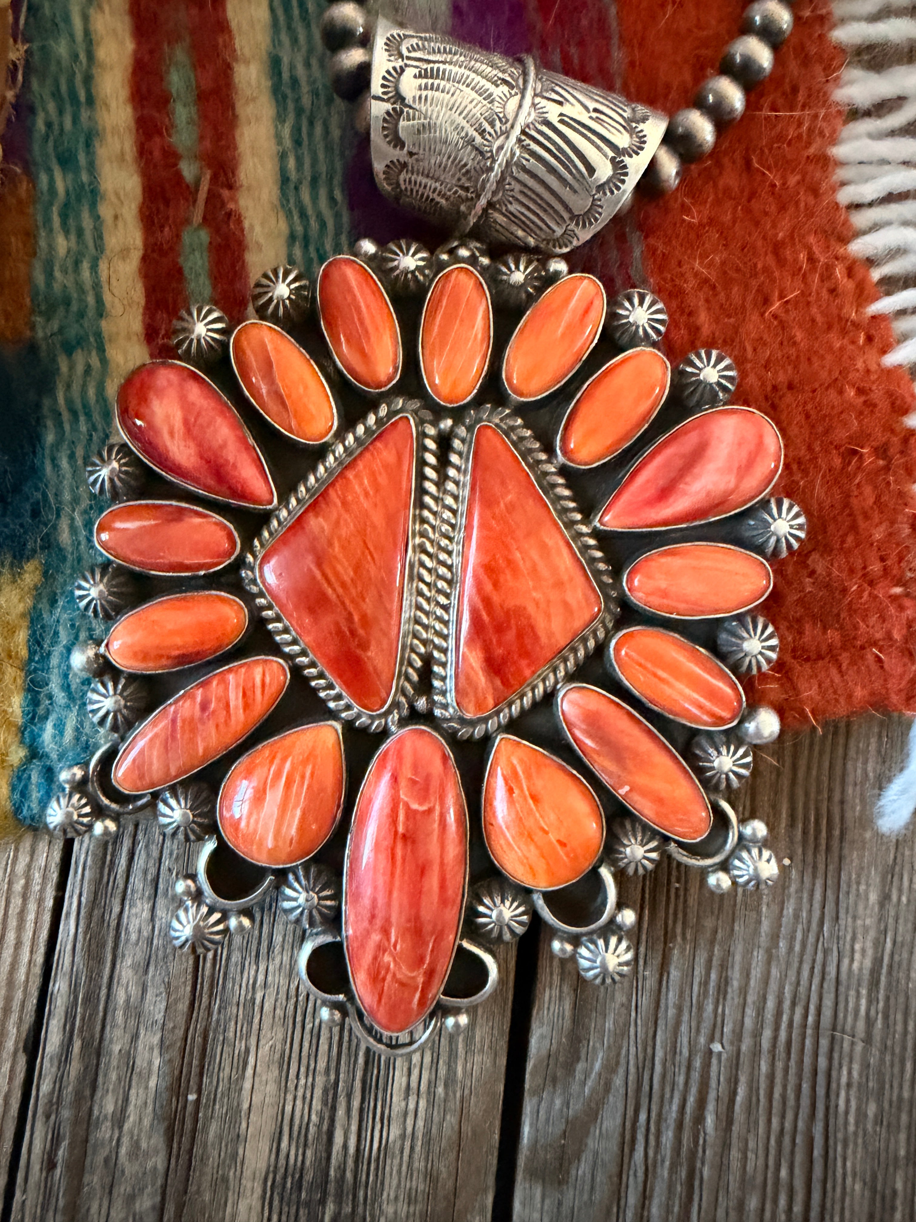 Handcrafted Sterling Silver & Orange Spiny Cluster Pendant by Tyler Brown