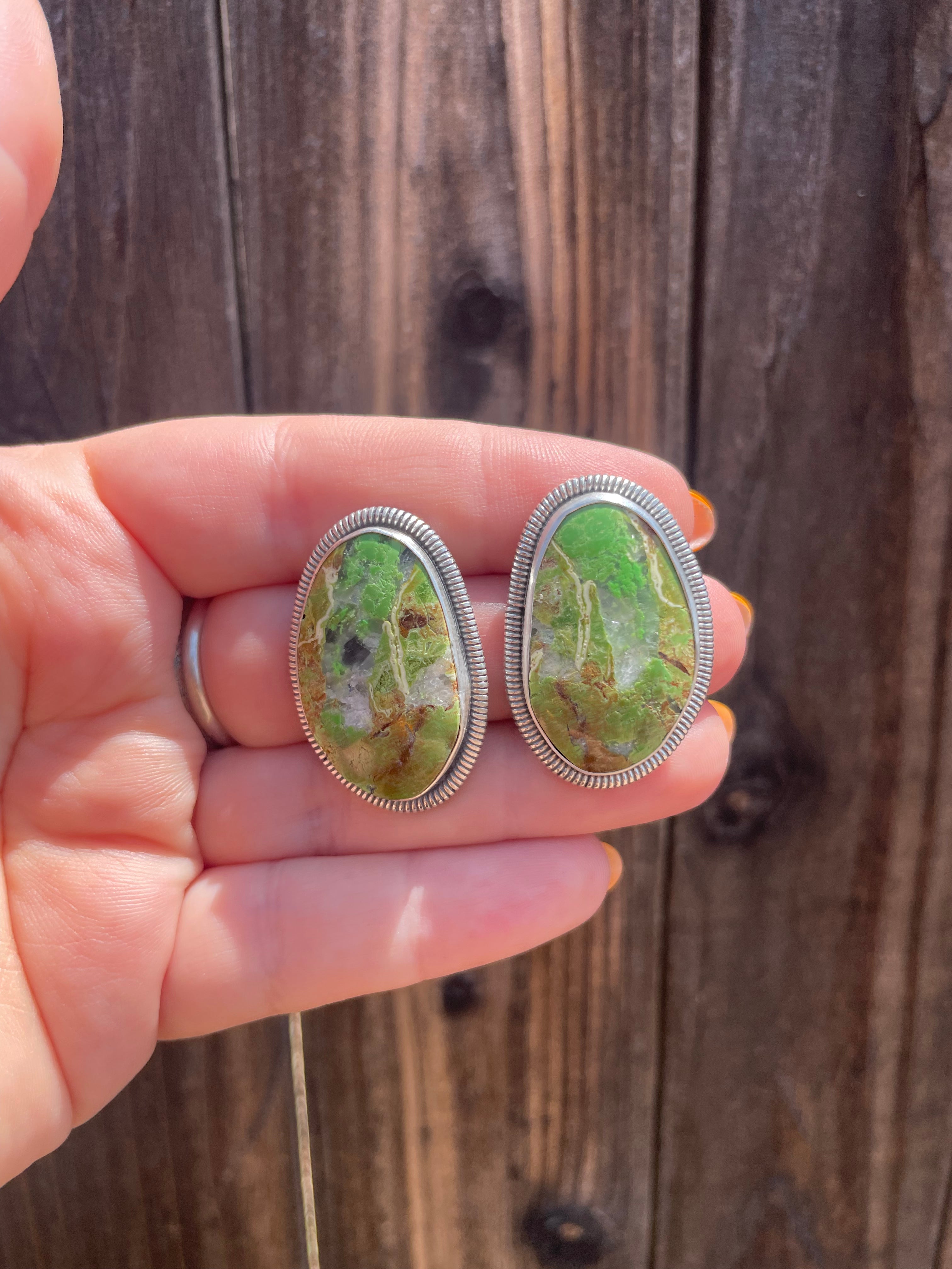 Navajo Gaspeite & Sterling Silver Post Earrings