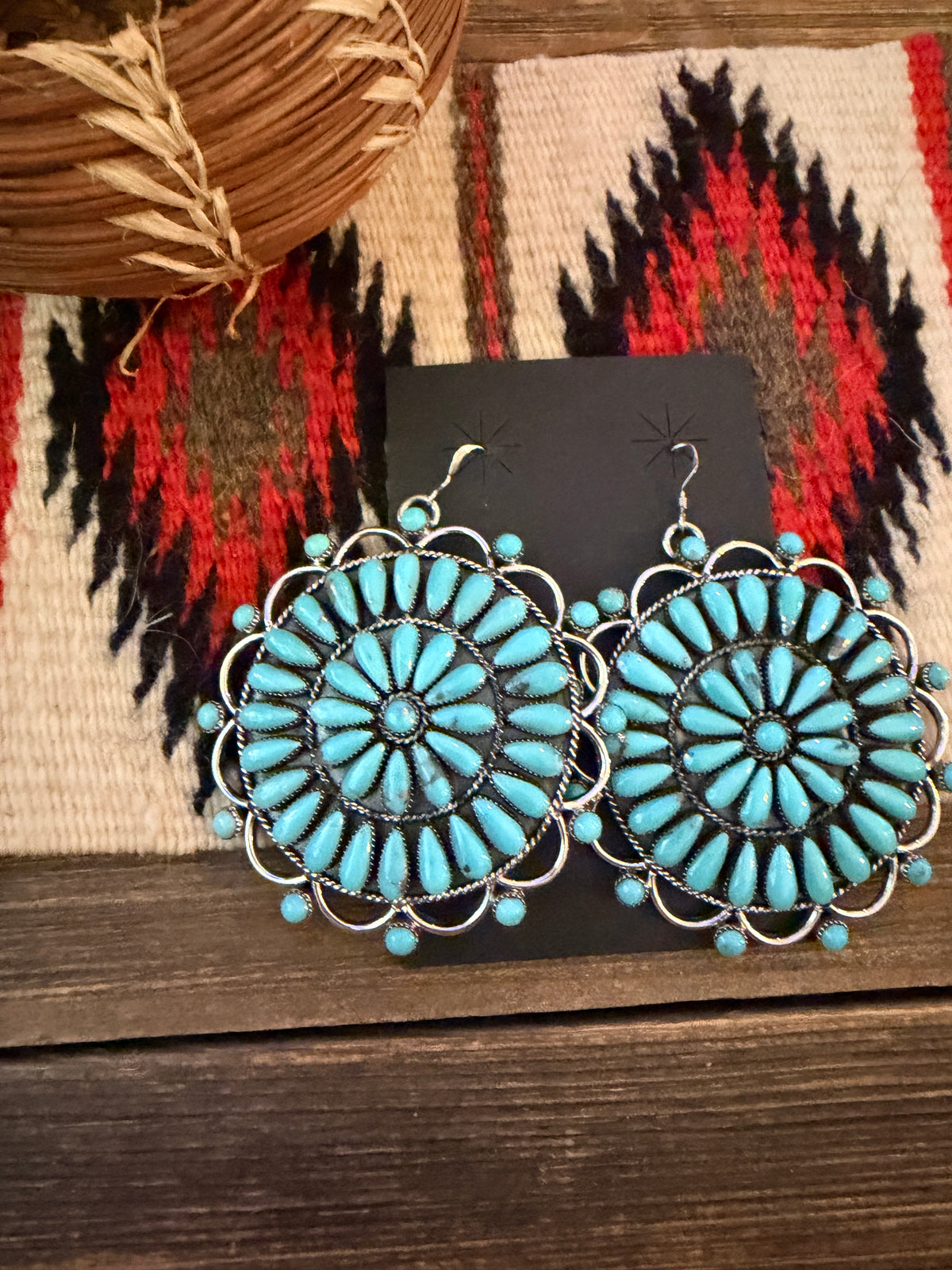 Handcrafted Turquoise & Sterling Silver Cluster Dangle Earrings by Elain Bahe
