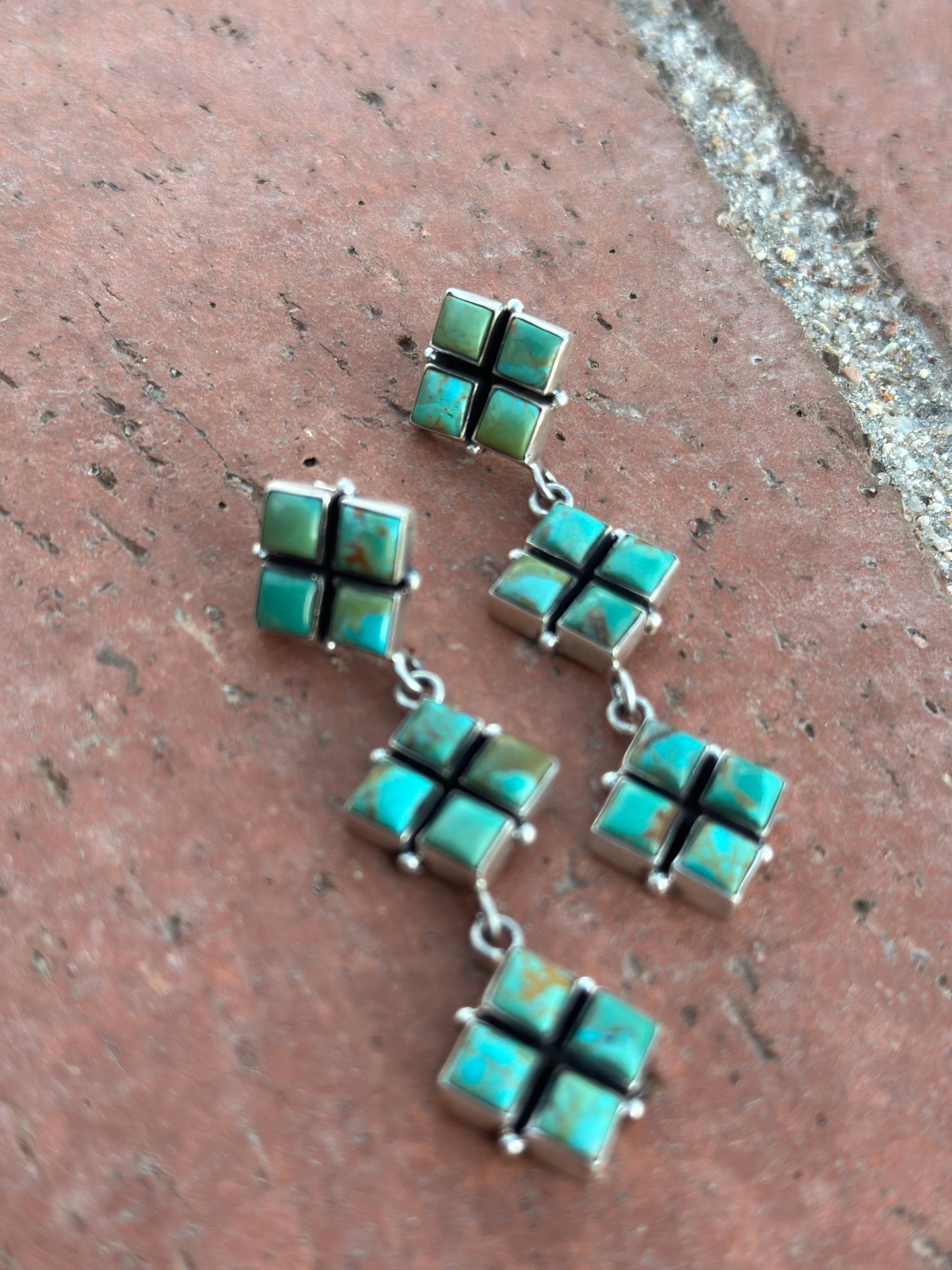 Handmade Royston Turquoise and Sterling Silver Post Dangle Earrings