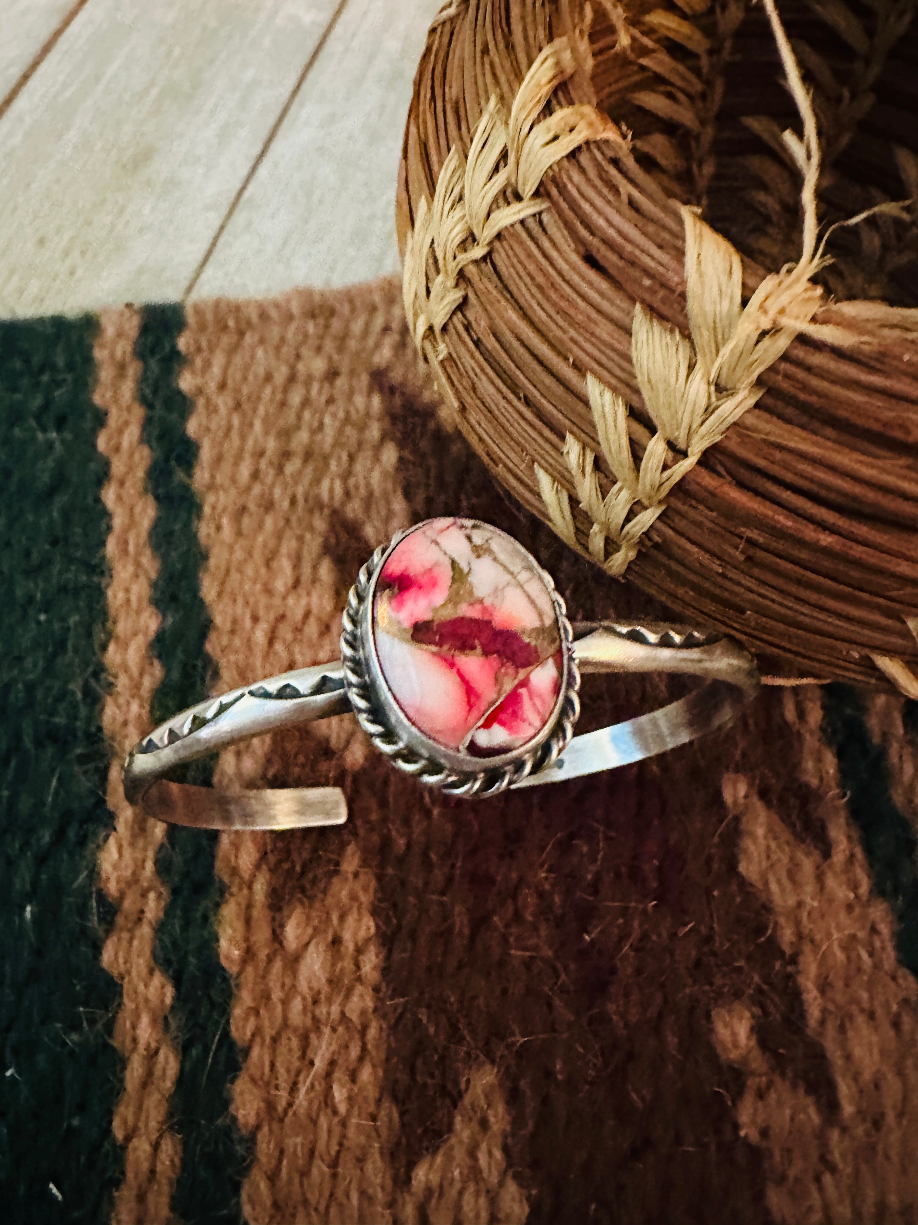 Handcrafted Sterling Silver & Rose Dahlia Cuff Bracelet