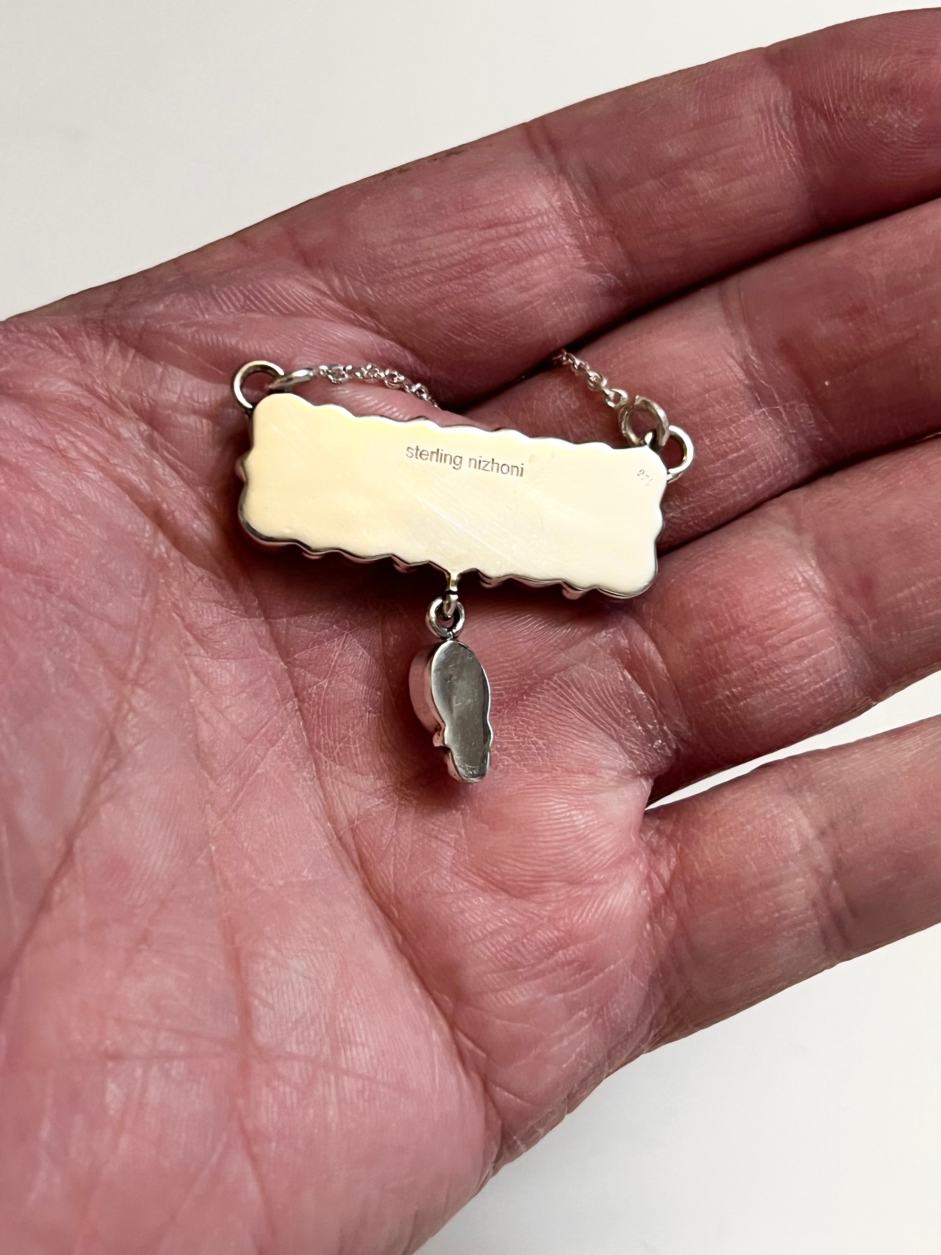 Handmade Sterling Silver & Orange Spiny Tear Drop Dangle, Bar Necklace