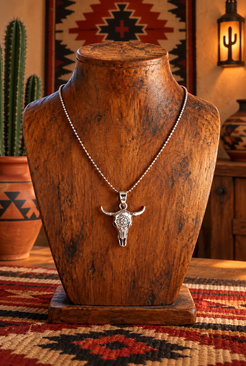 Sterling Silver Steer Head Necklace- Sm