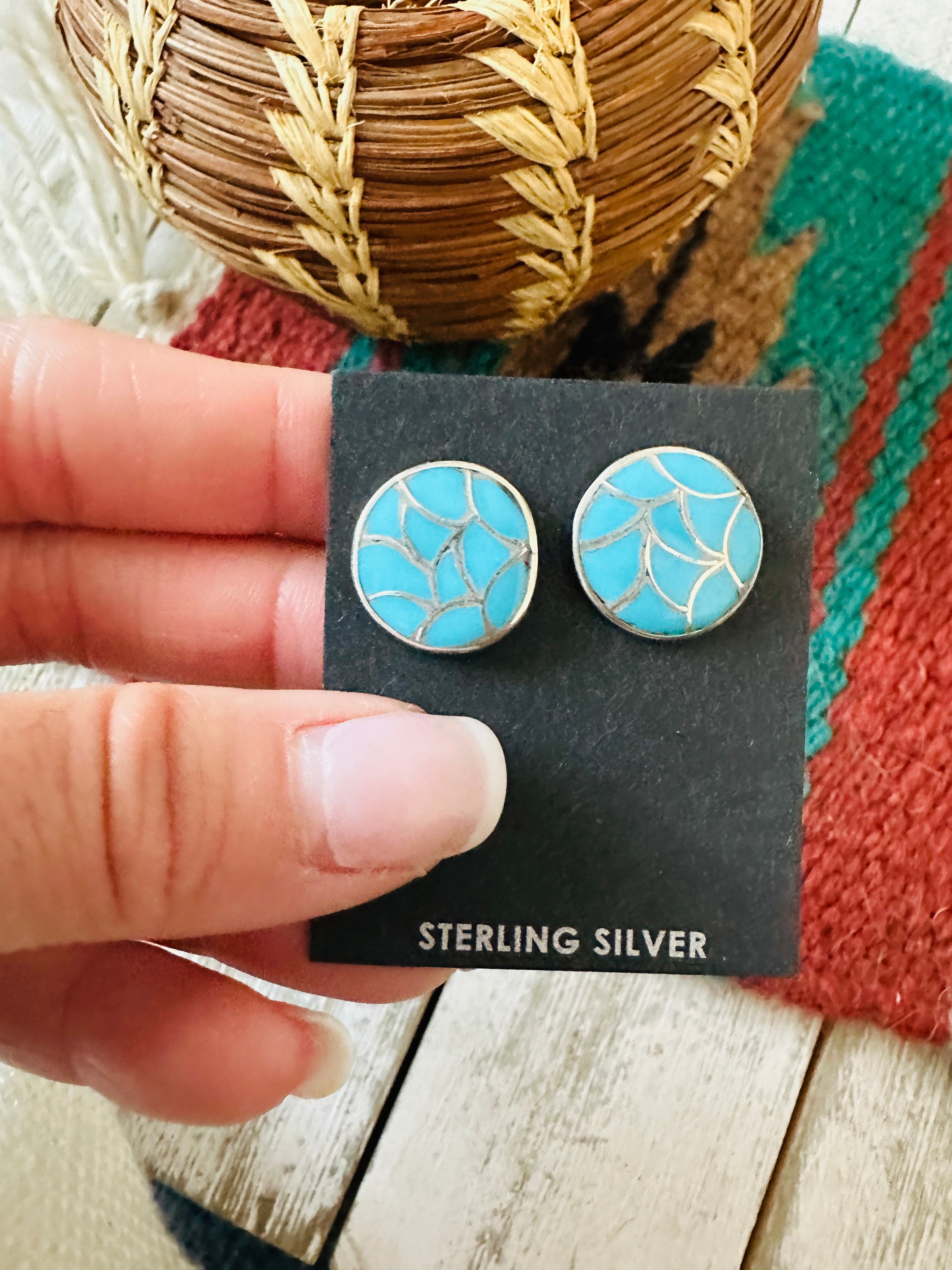 Handcrafted Turquoise & Sterling Silver Inlay Post Earrings