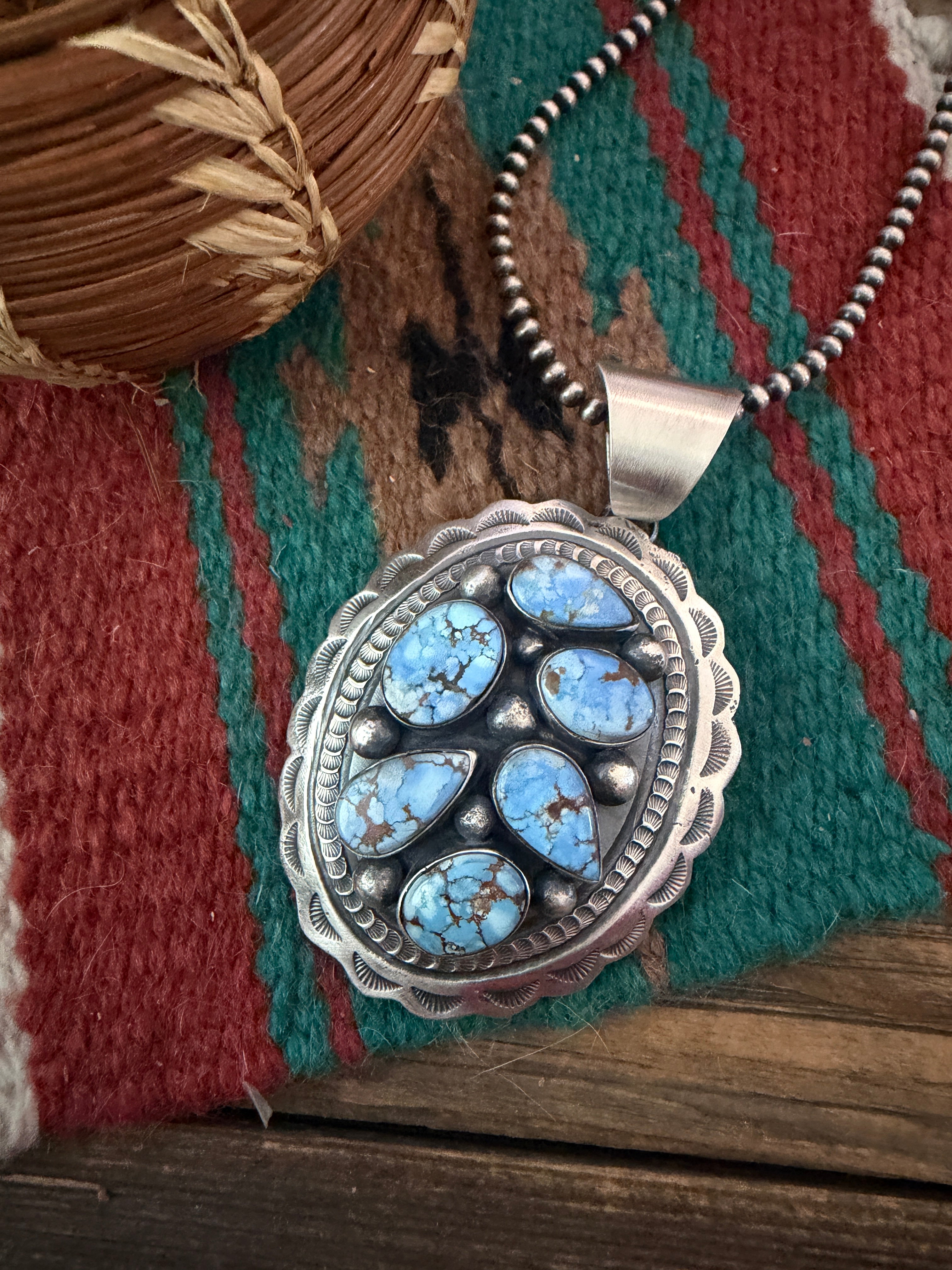 Handcrafted Sterling Silver & Golden Hills Turquoise Concho Pendant by Chimney Butte
