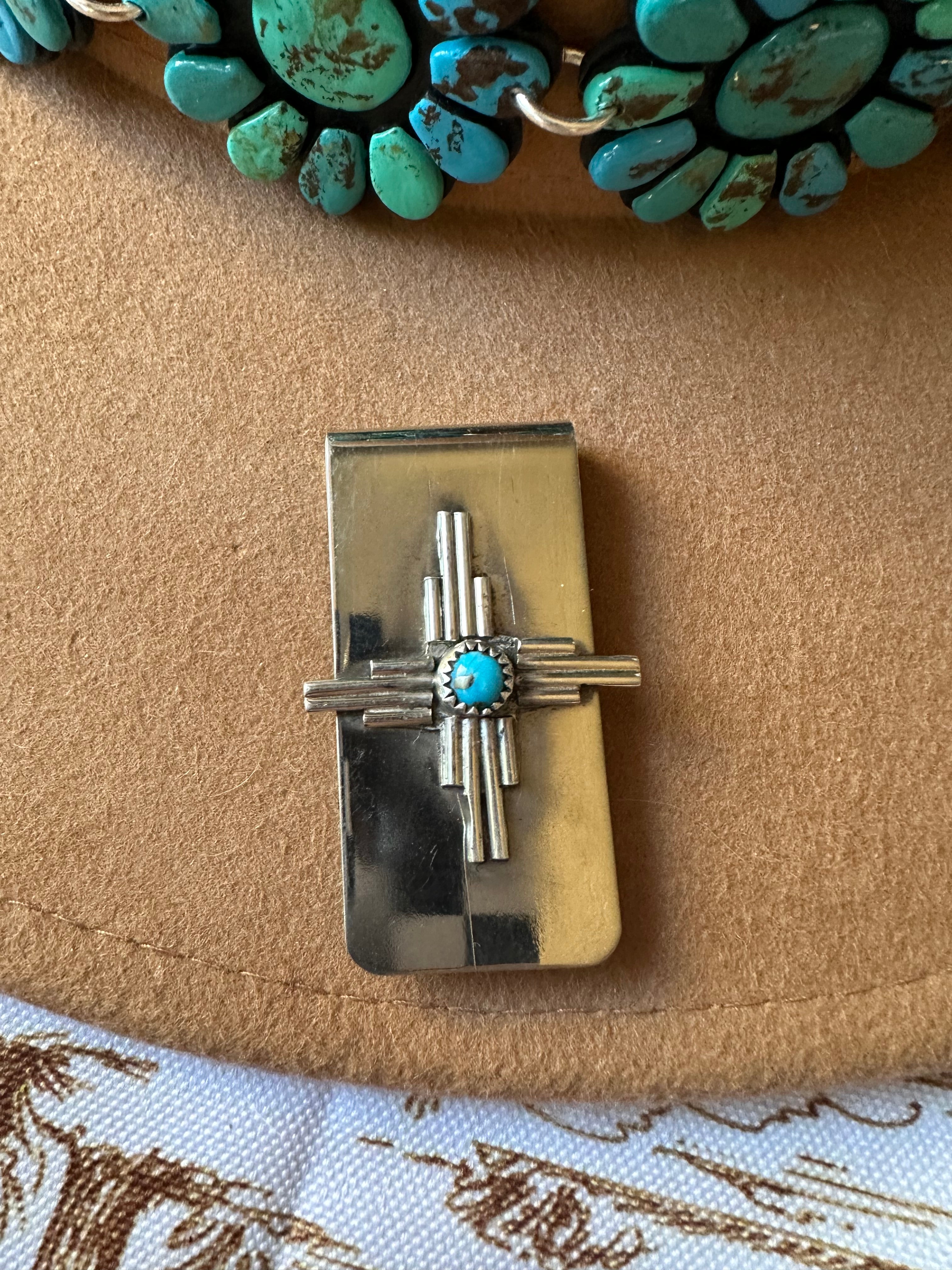 Navajo Turquoise & Sterling Silver Cross Money Clip