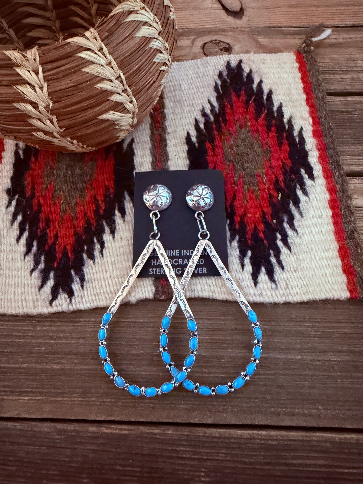 Handcrafted Turquoise & Sterling Silver Teardrop Dangle Earrings