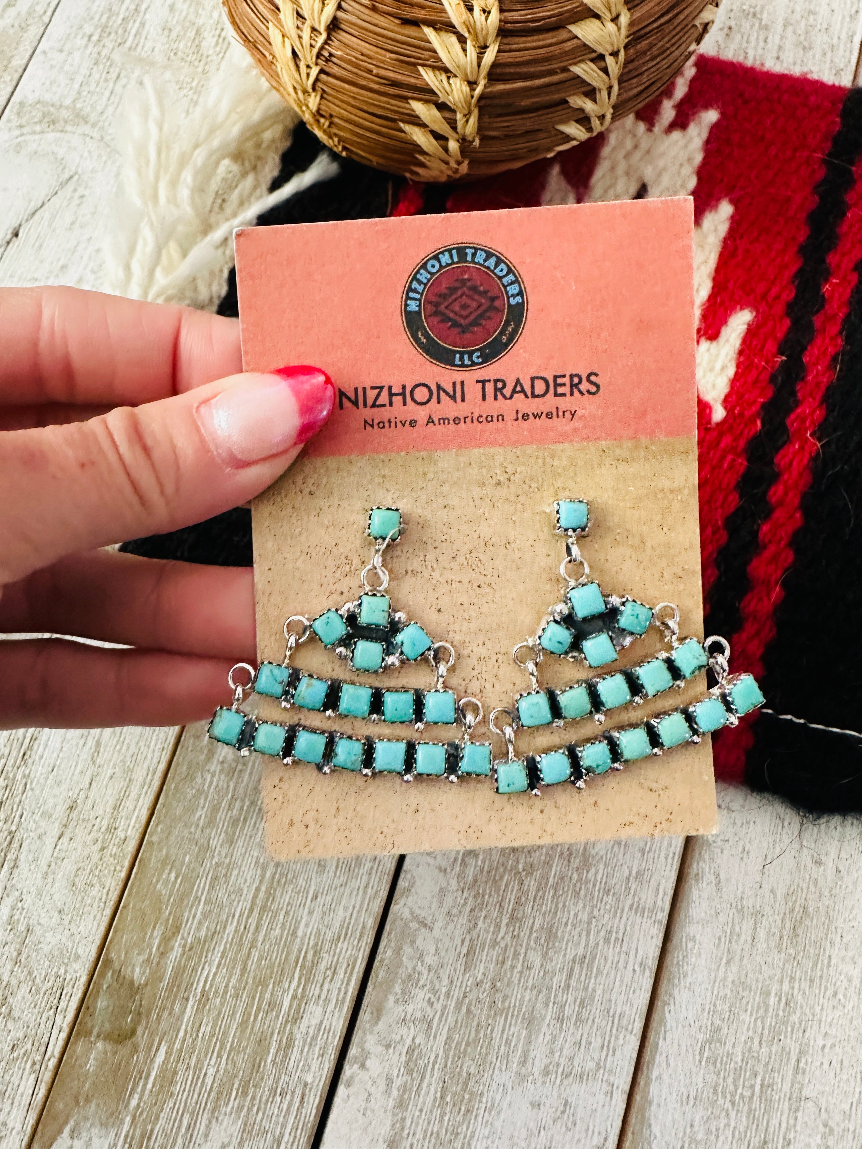 Handcrafted Turquoise & Sterling Silver Chandelier Dangle Earrings